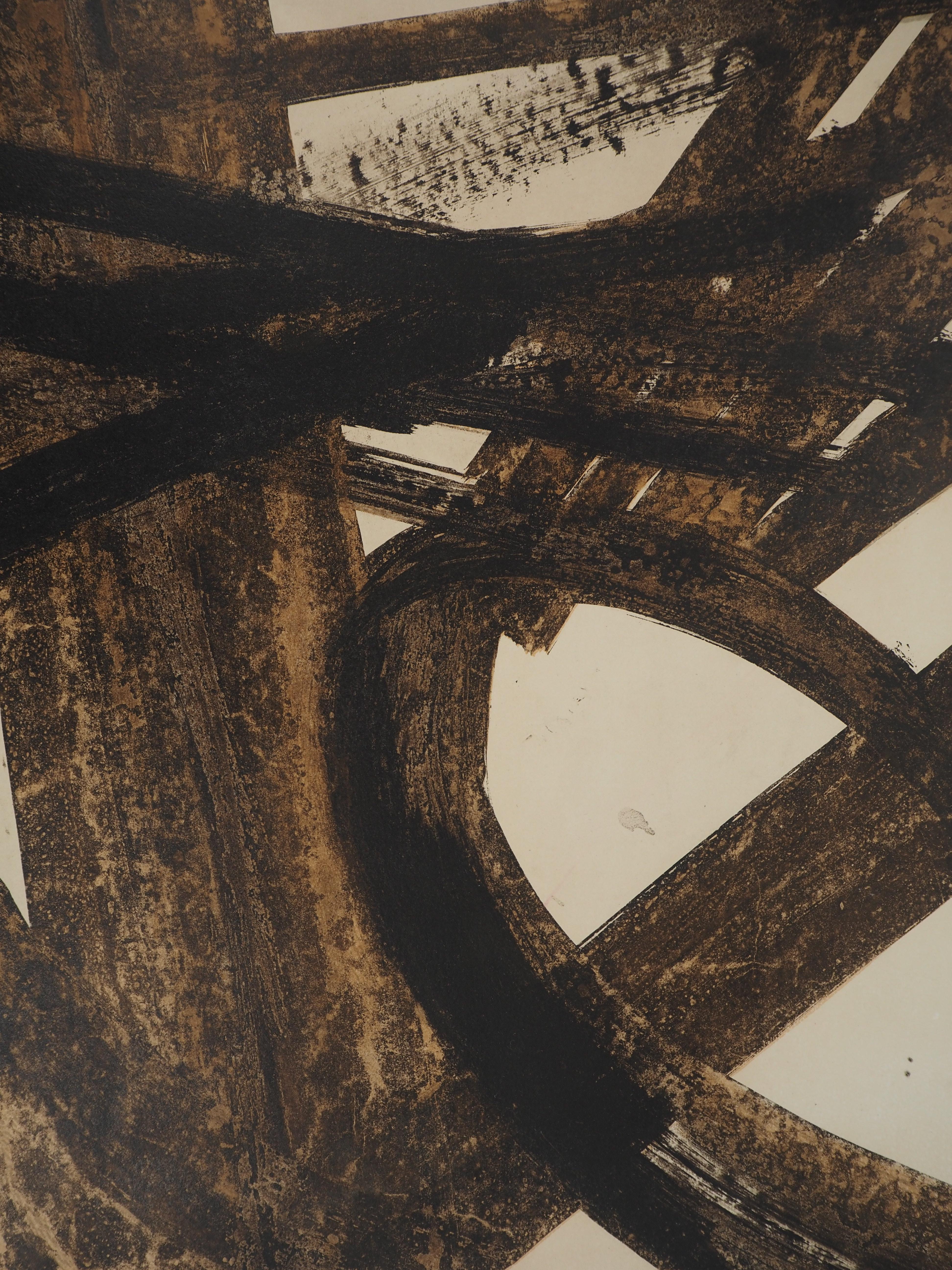Tache de noix (Antagonismes) - Lithographie, signée et numérotée / 150 - Noir Abstract Print par Pierre Soulages