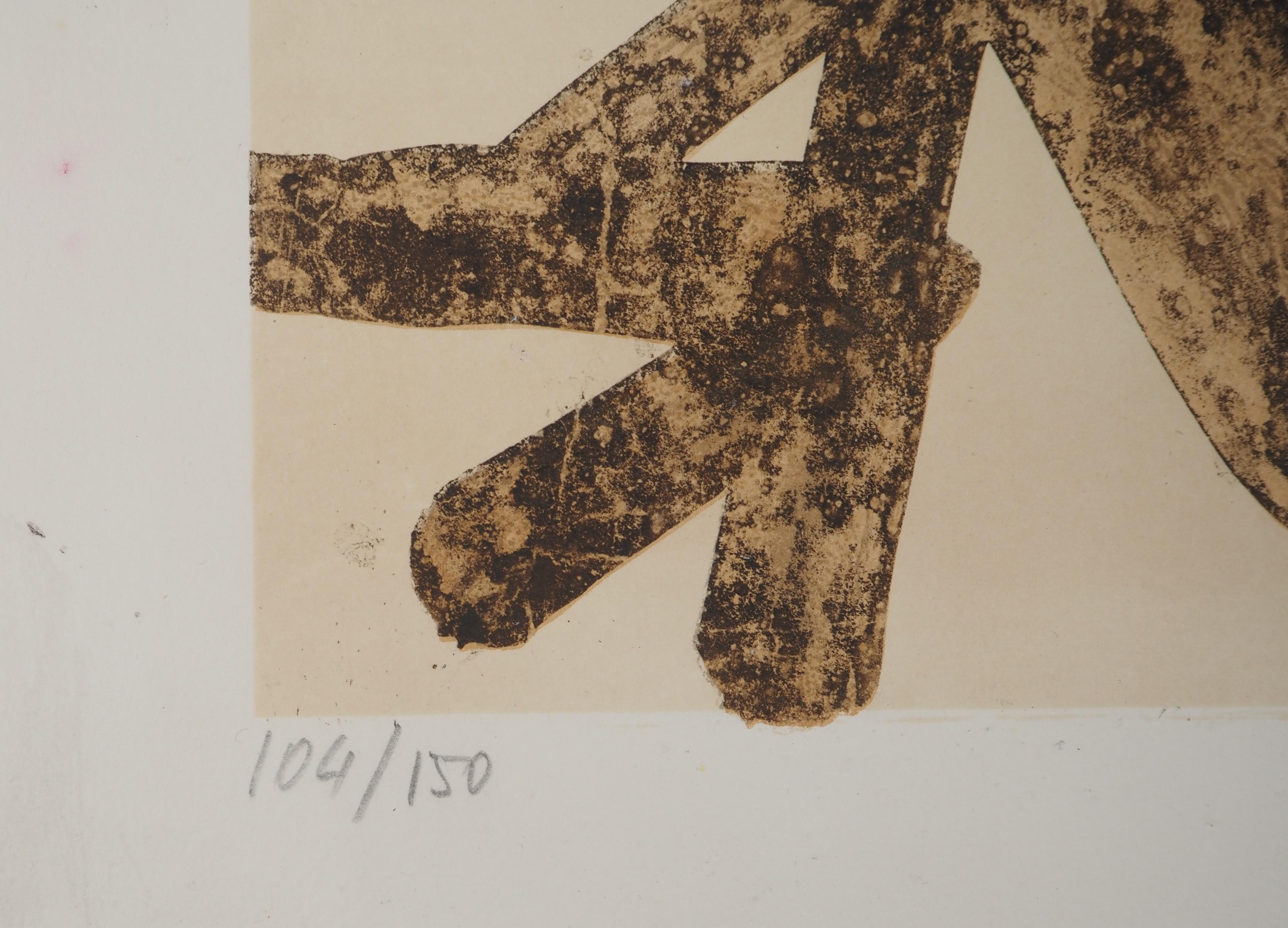 Pierre Soulages (1919-2022)
Grain de noix (Antagonismes), 1960

Lithographie (atelier Mourlot)
Taille de pierre par Charles Sorlier sous le contrôle de Soulages
Signé au crayon
Numéroté / 150 exemplaires
Sur vélin d'Arches, 79 x 56,5 cm

INFORMATION