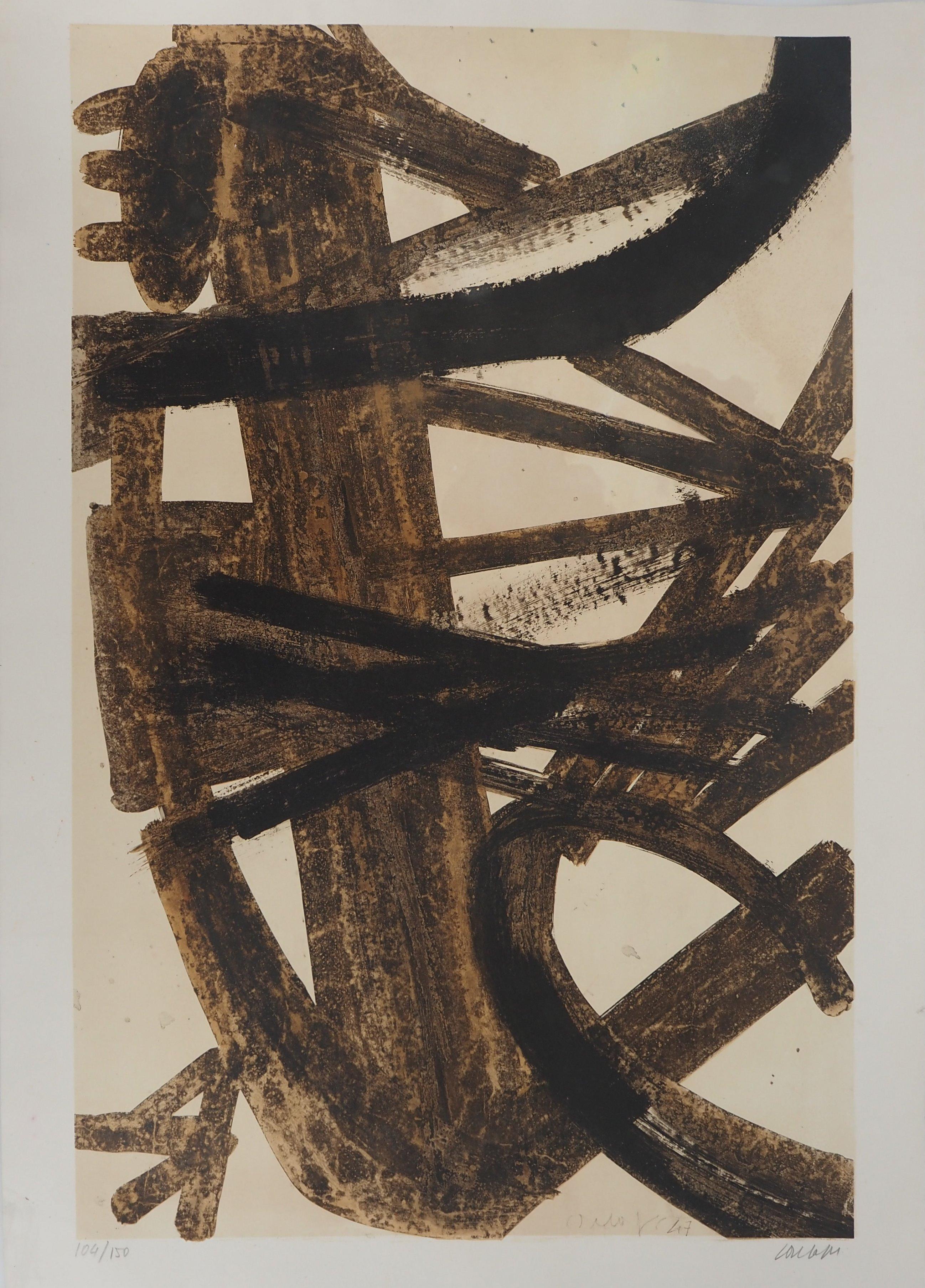 Abstract Print Pierre Soulages - Tache de noix (Antagonismes) - Lithographie, signée et numérotée / 150