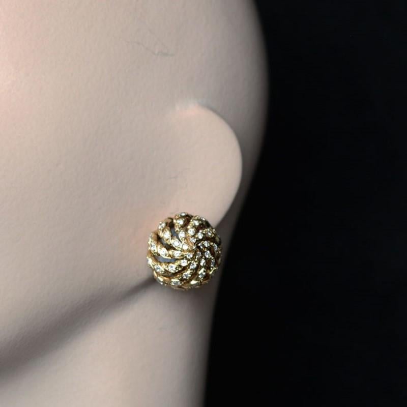 Pierre Sterle 18 Carat Yellow Gold and Diamond Domed Spiral Clip Earrings 1