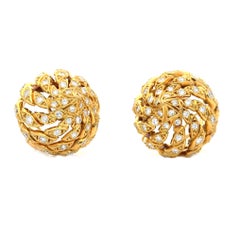 Pierre Sterle 18 Carat Yellow Gold and Diamond Domed Spiral Clip Earrings