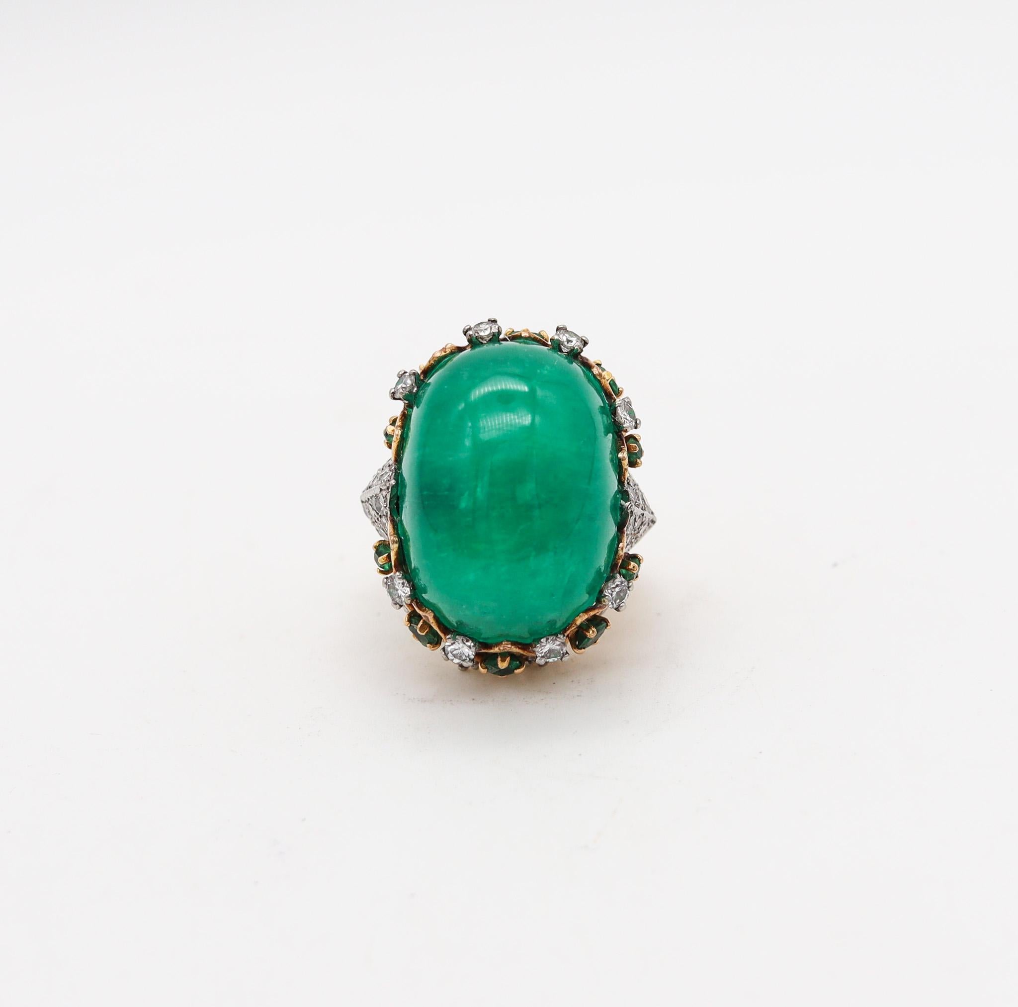 Cabochon Pierre Sterlé 1950 Modernist Ring In 18Kt Gold And 43.43 Ctw Emeralds & Diamonds