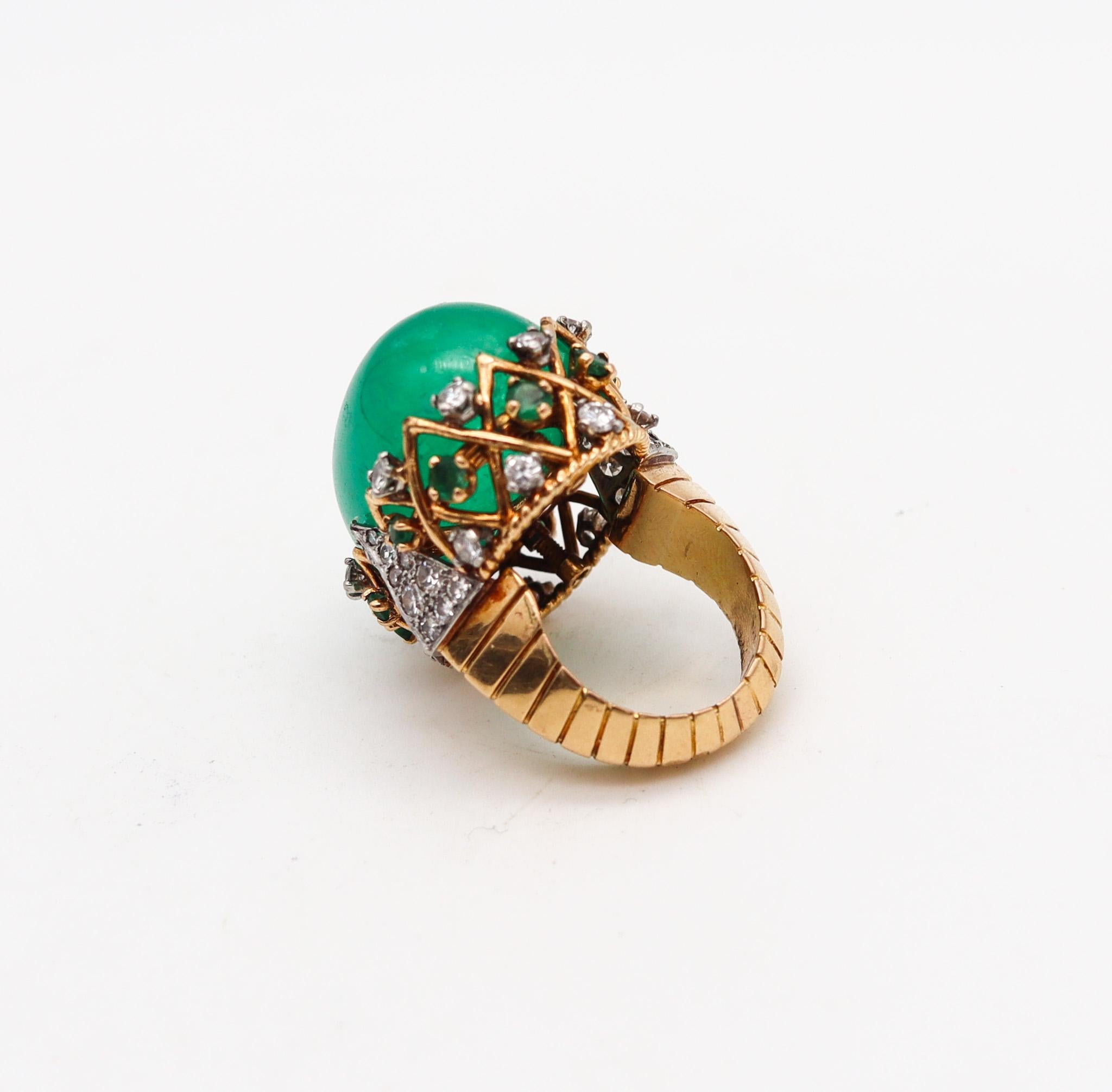 Pierre Sterlé 1950 Modernist Ring In 18Kt Gold And 43.43 Ctw Emeralds & Diamonds In Excellent Condition In Miami, FL