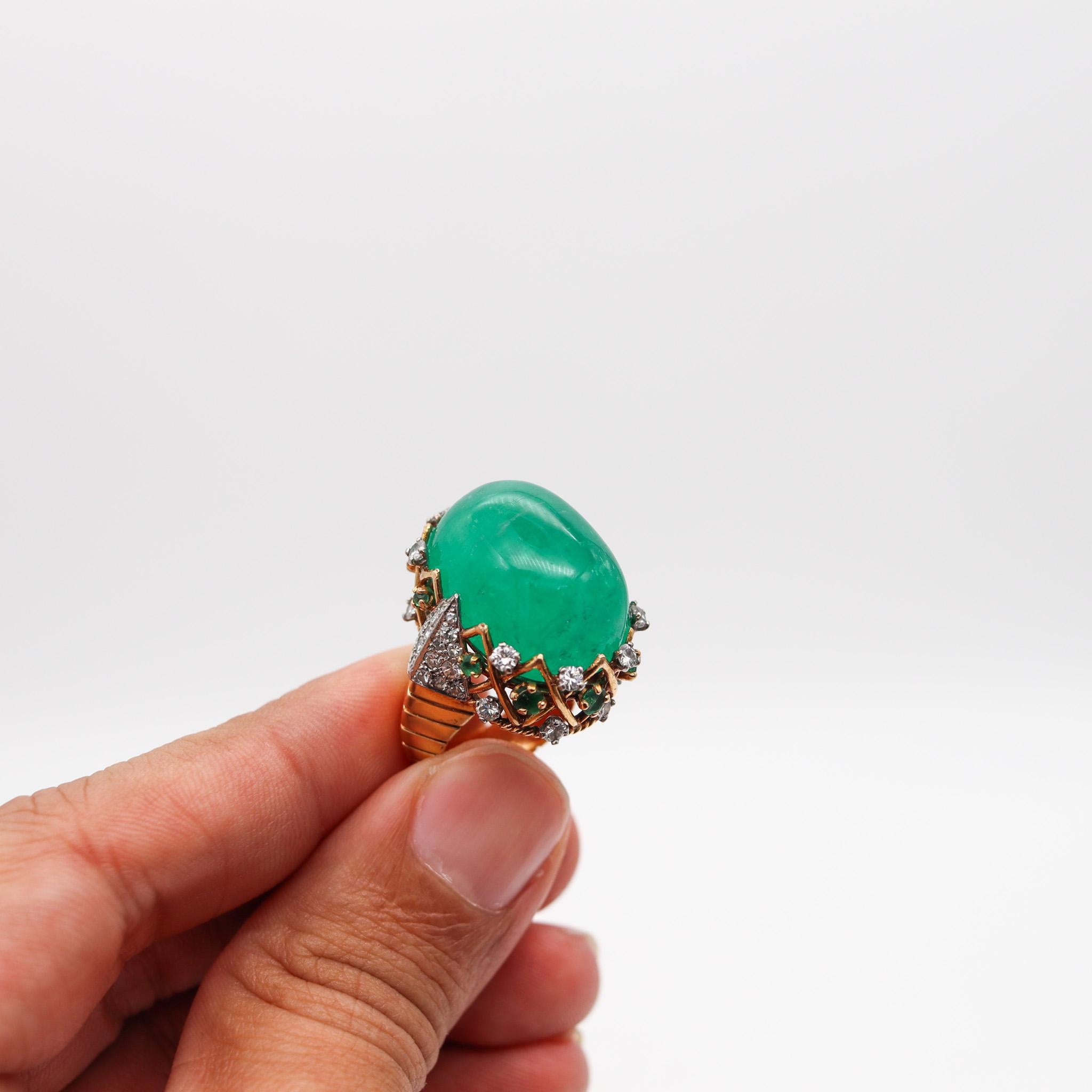Pierre Sterlé 1950 Modernist Ring In 18Kt Gold And 43.43 Ctw Emeralds & Diamonds 1