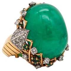Retro Pierre Sterlé 1950 Modernist Ring In 18Kt Gold And 43.43 Ctw Emeralds & Diamonds