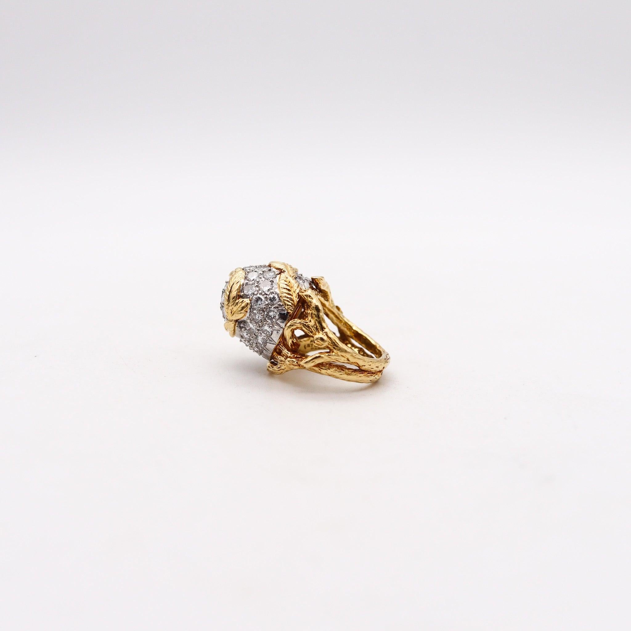 Brilliant Cut PIERRE STERLÉ 1950 Modernist Ring In 18Kt Gold Platinum And 3.84 Ctw In Diamonds For Sale