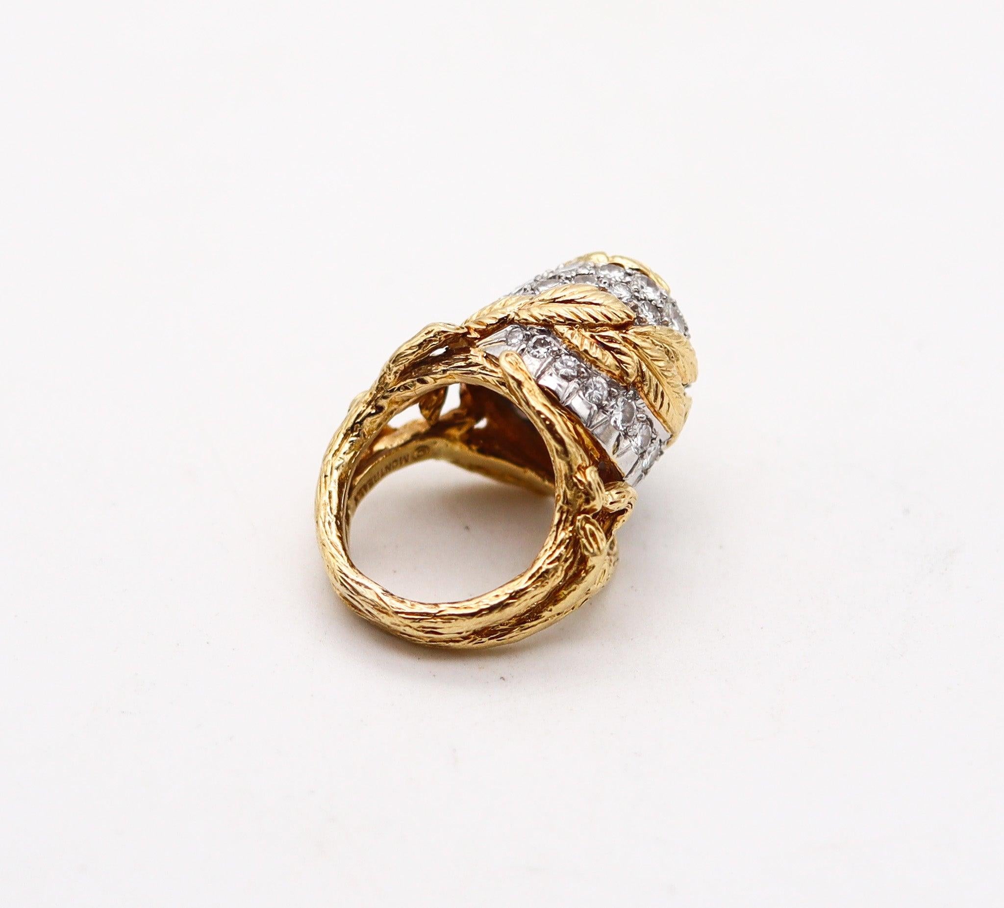 PIERRE STERLÉ 1950 Modernist Ring In 18Kt Gold Platinum And 3.84 Ctw In Diamonds In Excellent Condition For Sale In Miami, FL