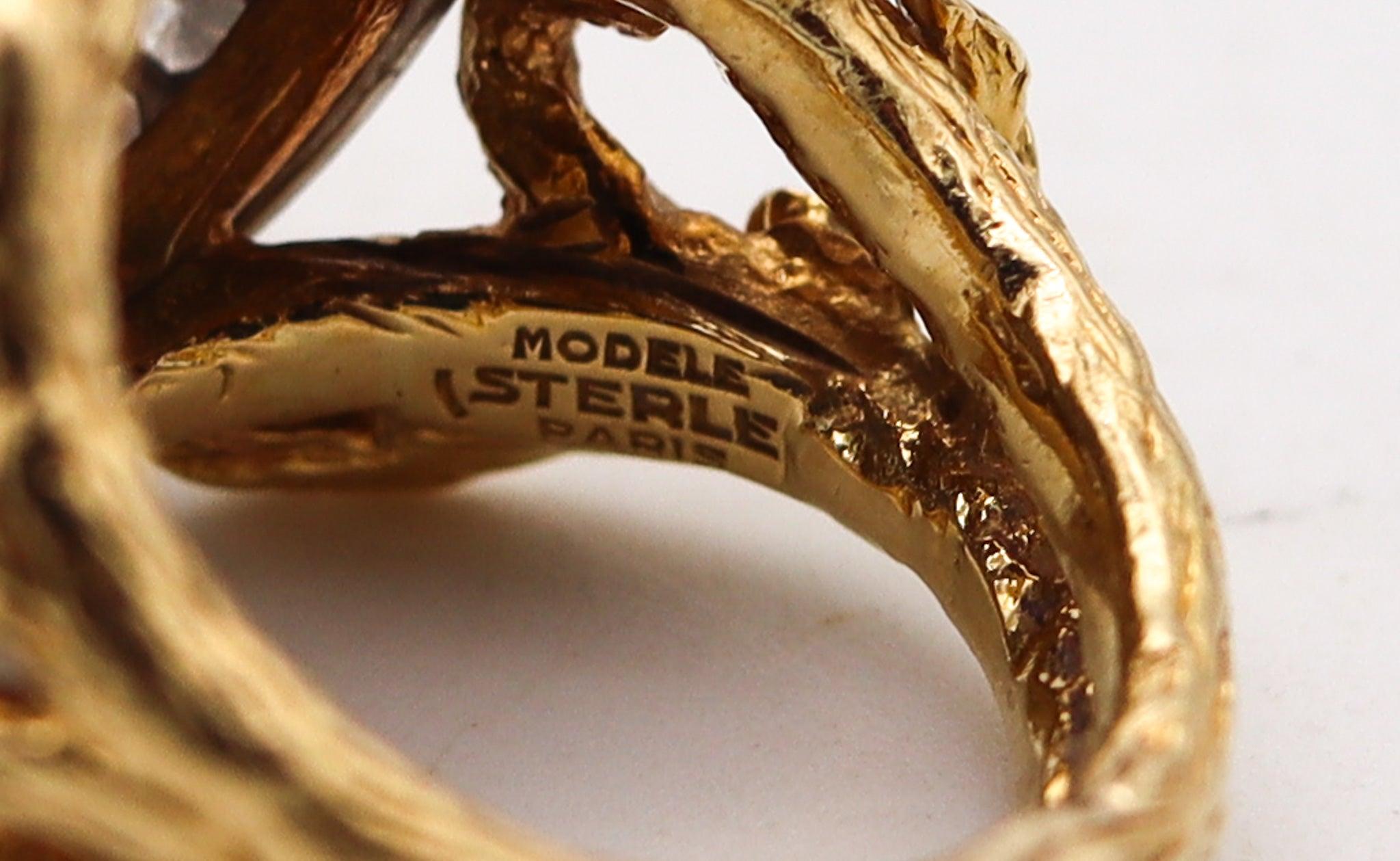 Women's PIERRE STERLÉ 1950 Modernist Ring In 18Kt Gold Platinum And 3.84 Ctw In Diamonds For Sale