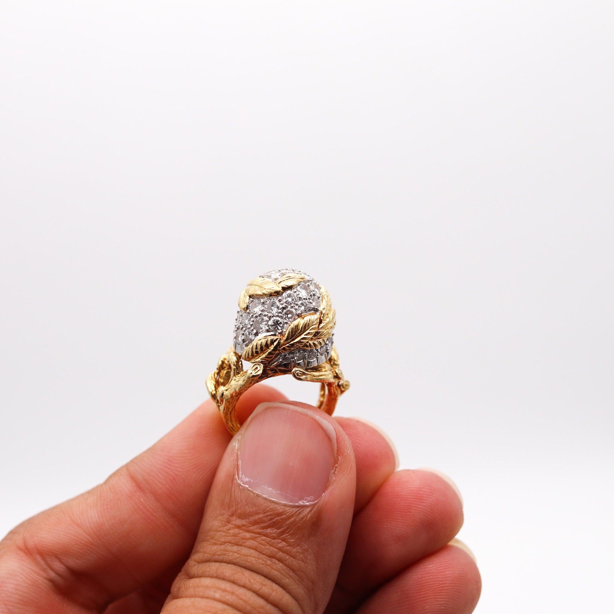 PIERRE STERLÉ 1950 Modernist Ring In 18Kt Gold Platinum And 3.84 Ctw In Diamonds For Sale 2