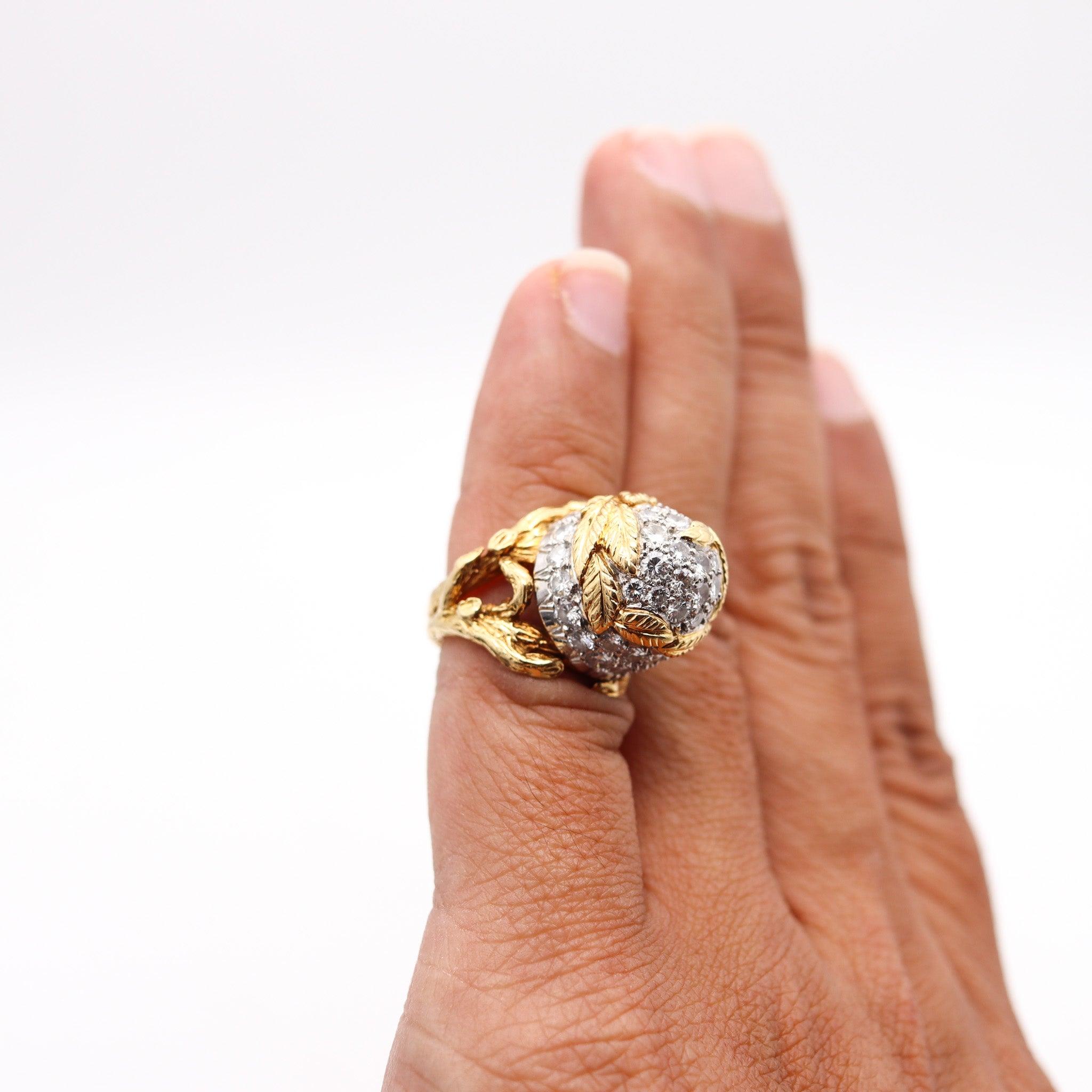 PIERRE STERLÉ 1950 Modernist Ring In 18Kt Gold Platinum And 3.84 Ctw In Diamonds For Sale 3