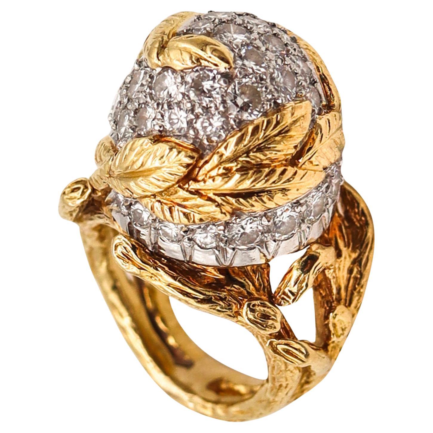 PIERRE STERLÉ Anillo modernista de 1950 en oro de 18 quilates, platino y 3,84 quilates de diamantes