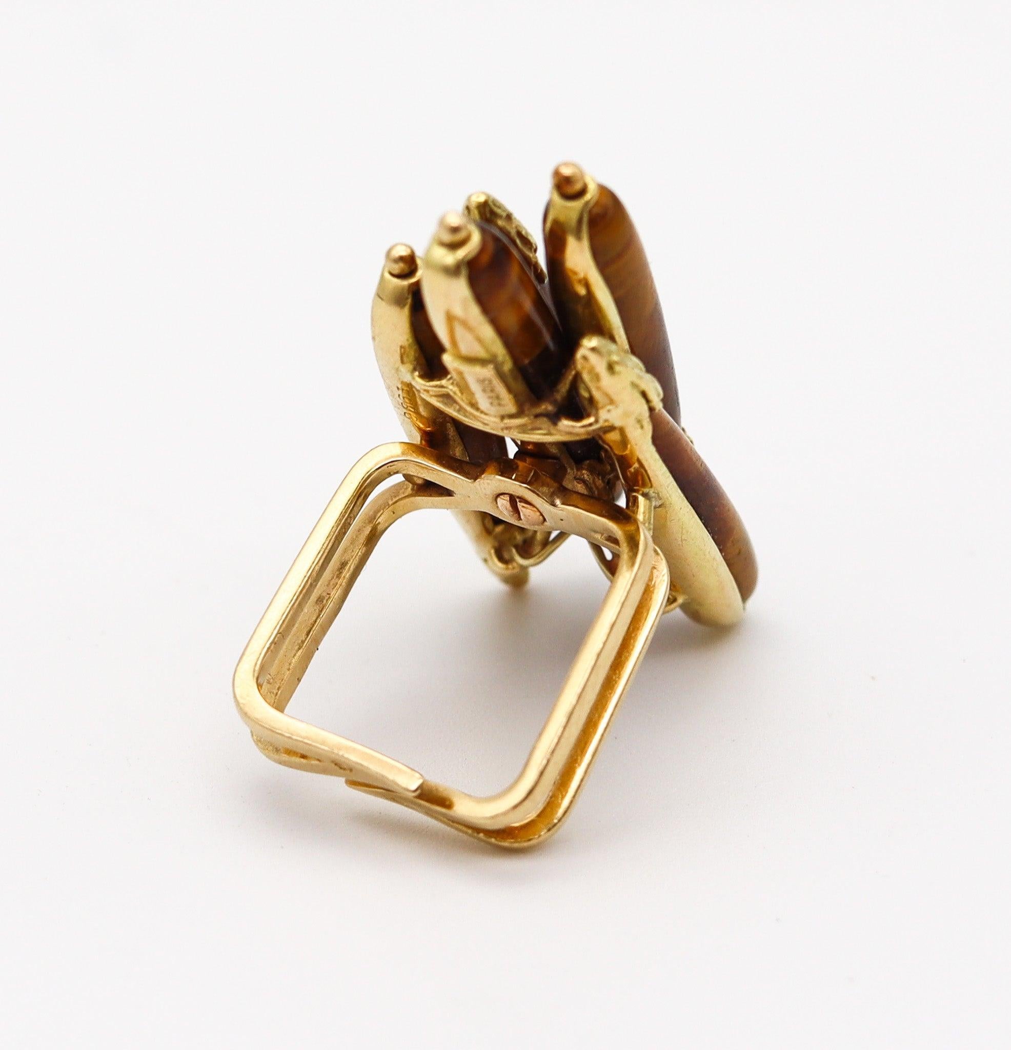 Women's PIERRE STERLÉ 1950 Ultra Modernist Ring In 18Kt Yellow Gold With Five Tiger Eyes For Sale