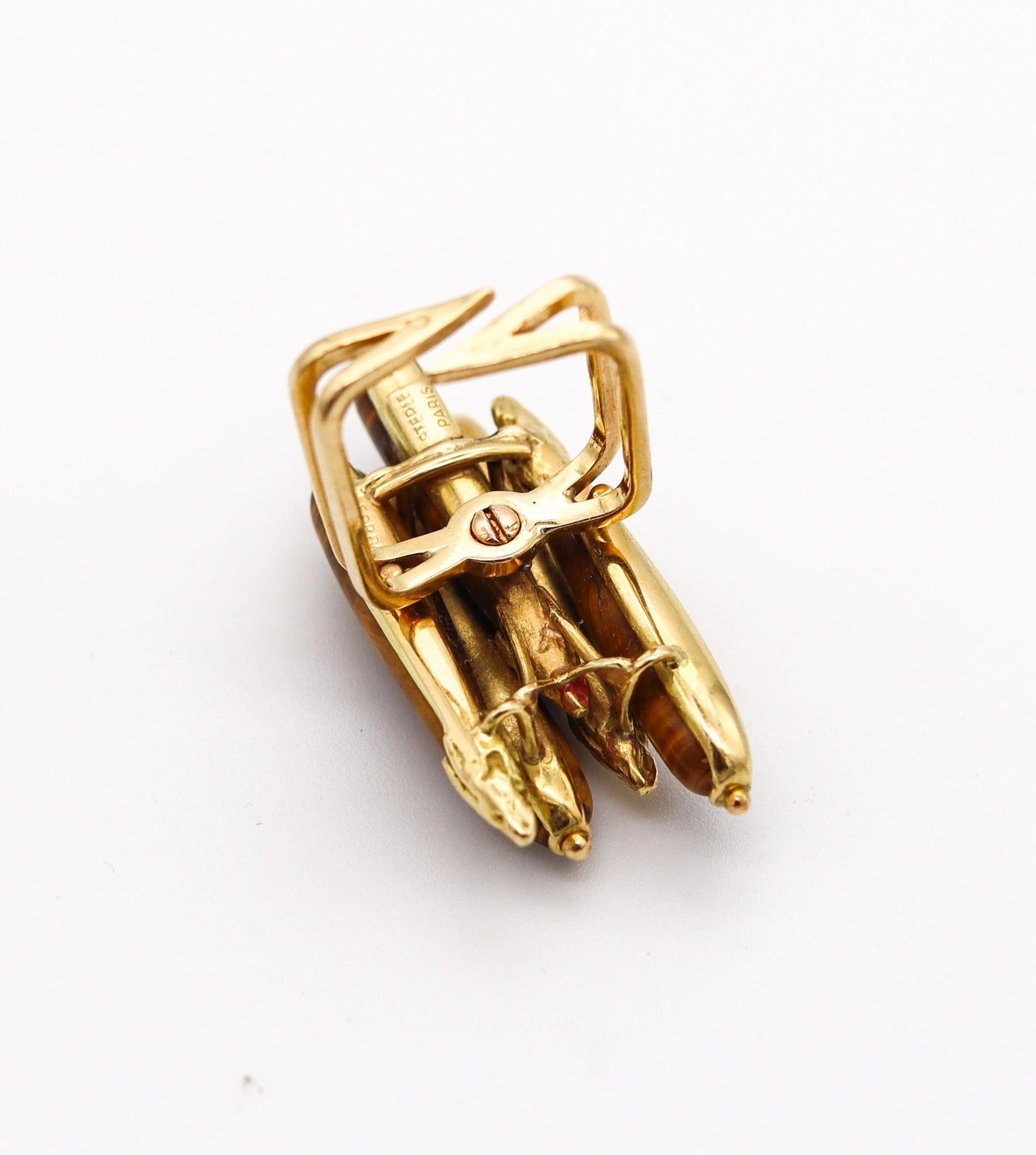 PIERRE STERLÉ 1950 Ultra Modernist Ring In 18Kt Yellow Gold With Five Tiger Eyes For Sale 1