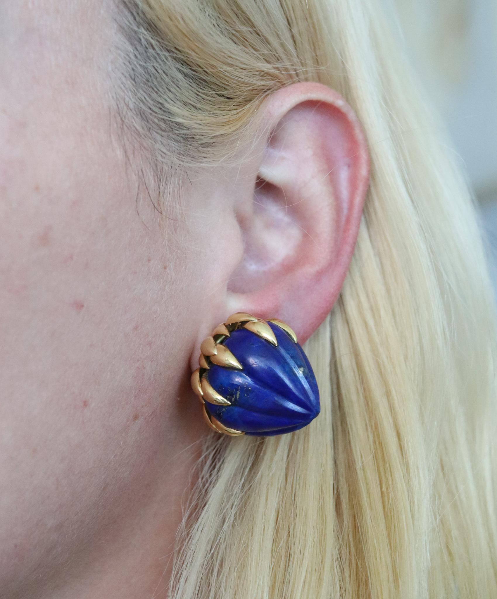 Pierre Sterle 1960 Retro Modern Clip on Earring in 18kt Yellow Gold with Lapis 3