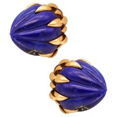 Pierre Sterle 1960 Orecchino a clip moderno e retrò in oro giallo 18 carati con lapis