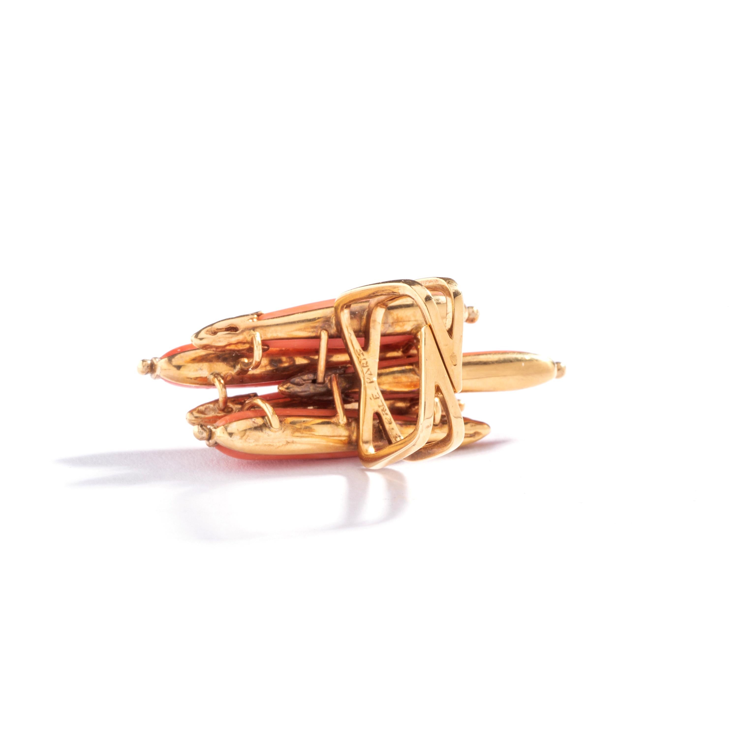 Aesthetic Movement Pierre Sterle Coral and Gold Ring, 1960s For Sale