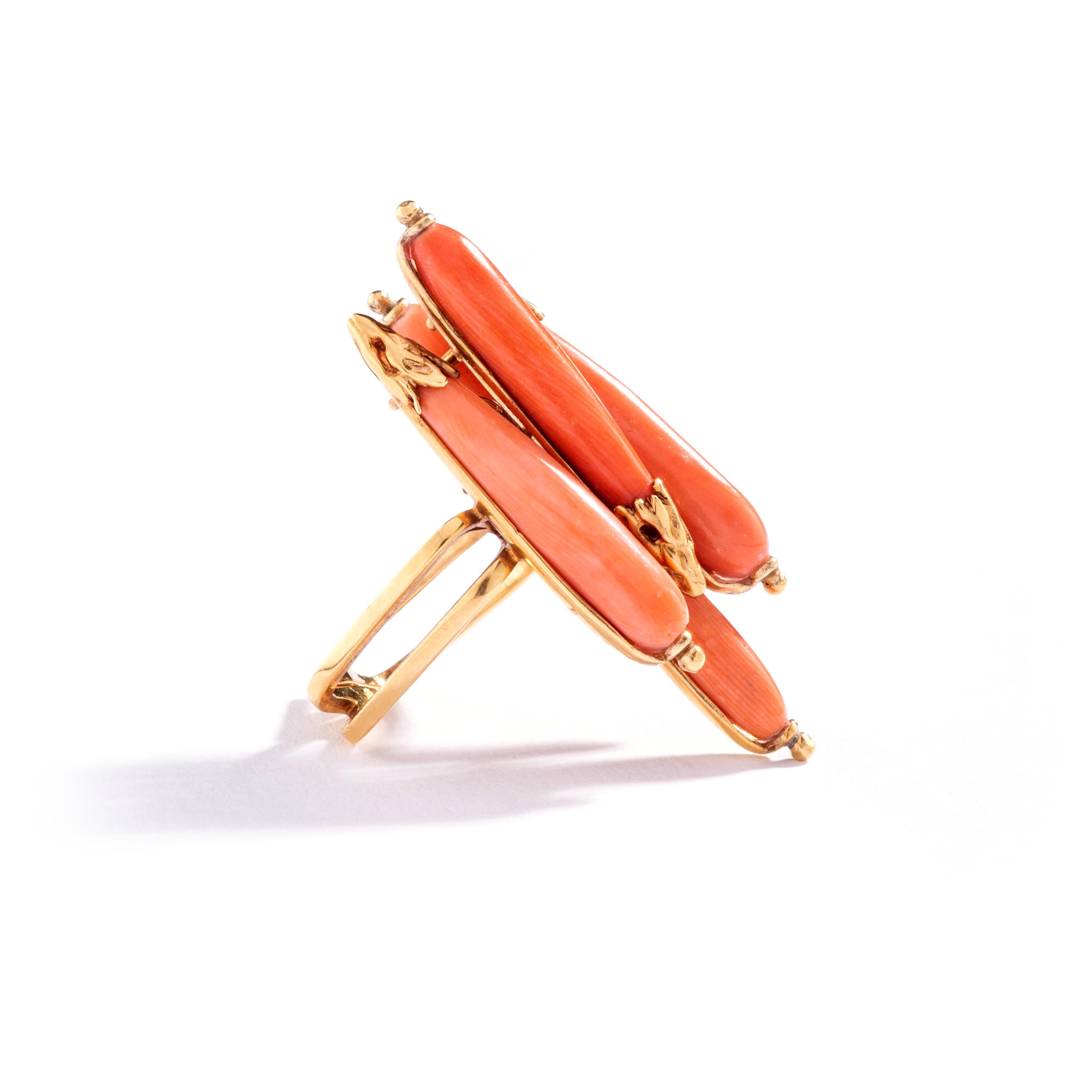 Bead Pierre Sterle Coral and Gold Ring, 1960s For Sale
