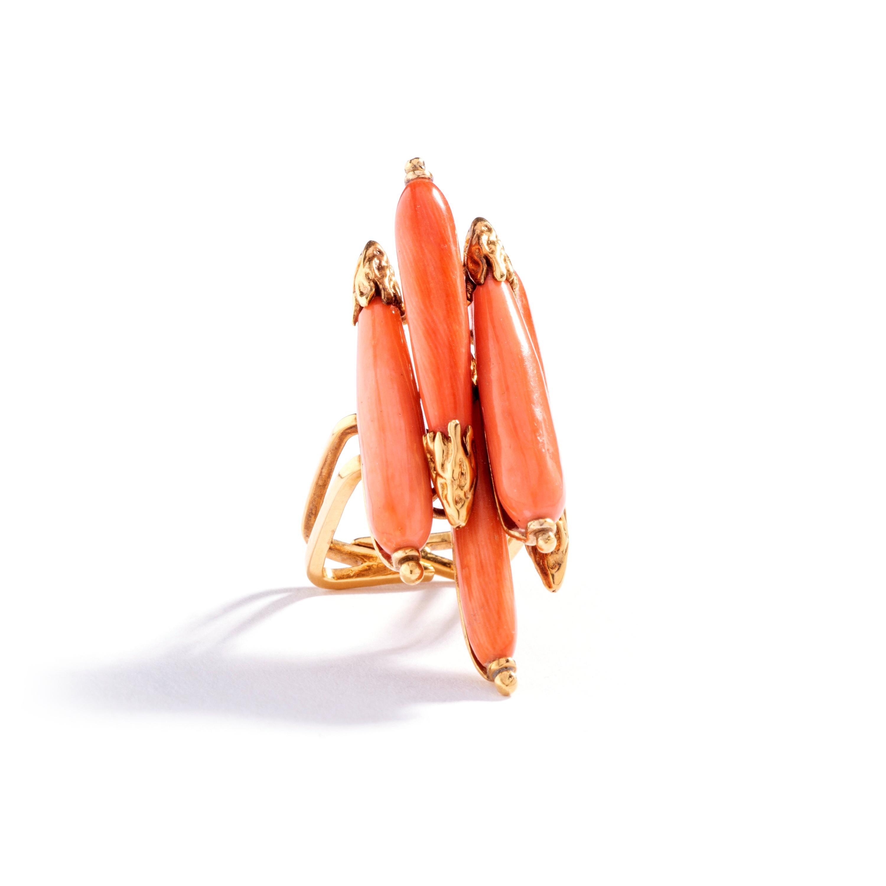 Pierre Sterle Coral and Gold Ring, 1960s For Sale 1