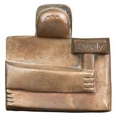 Pierre Székély : "le sculpteur", patinated bronze bas-relief 1981-82