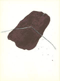 Lithographie marron, blanche et neutre « Formeuntainous Form » de Pierre Tal-Coat, style moderniste, 1972