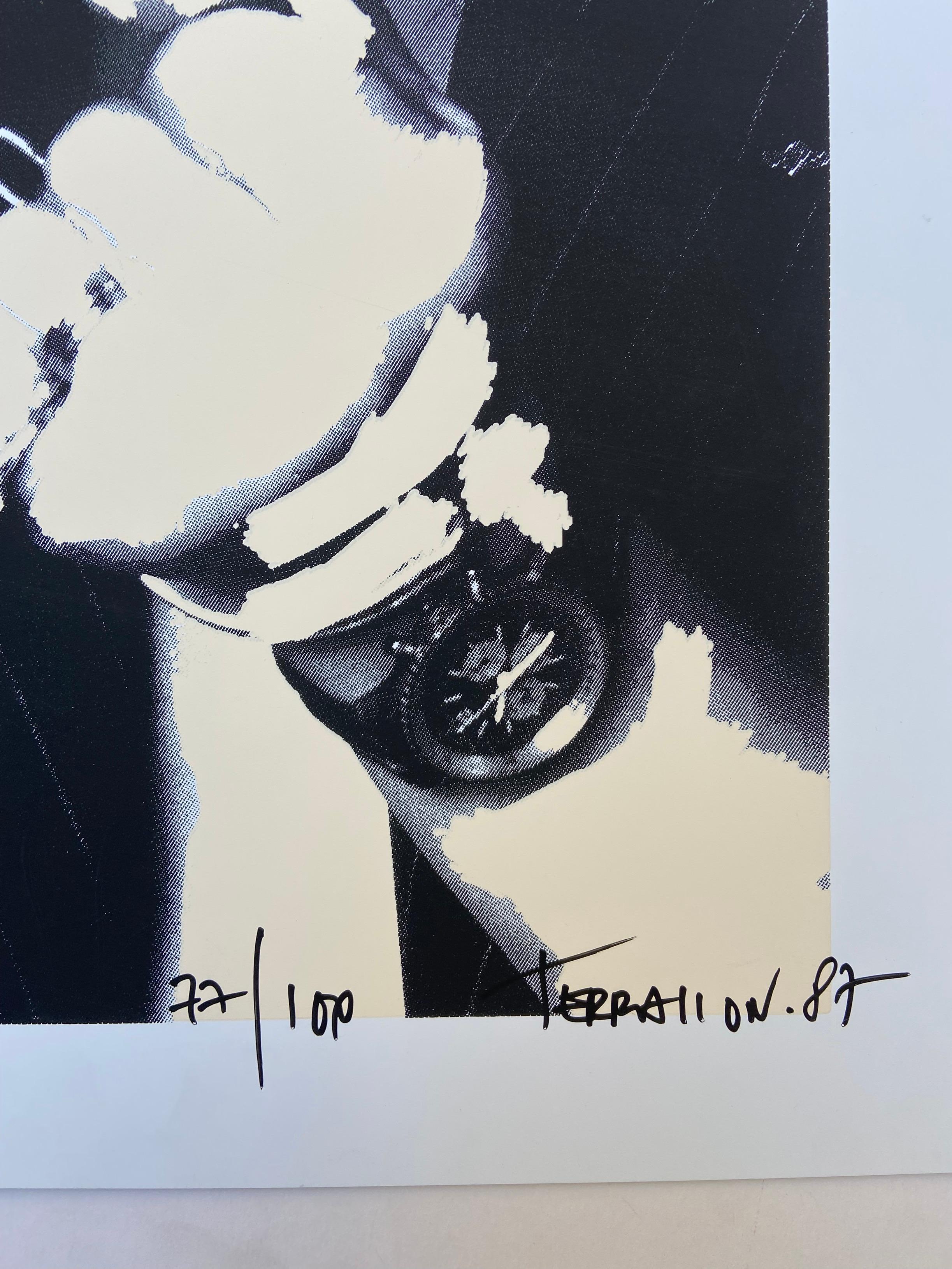Gainsbourg - Pierre Terrasson 
Sérigraphie en couleur smignée, numérotée et datée de la main de l’artiste 
50x70
1987
490€