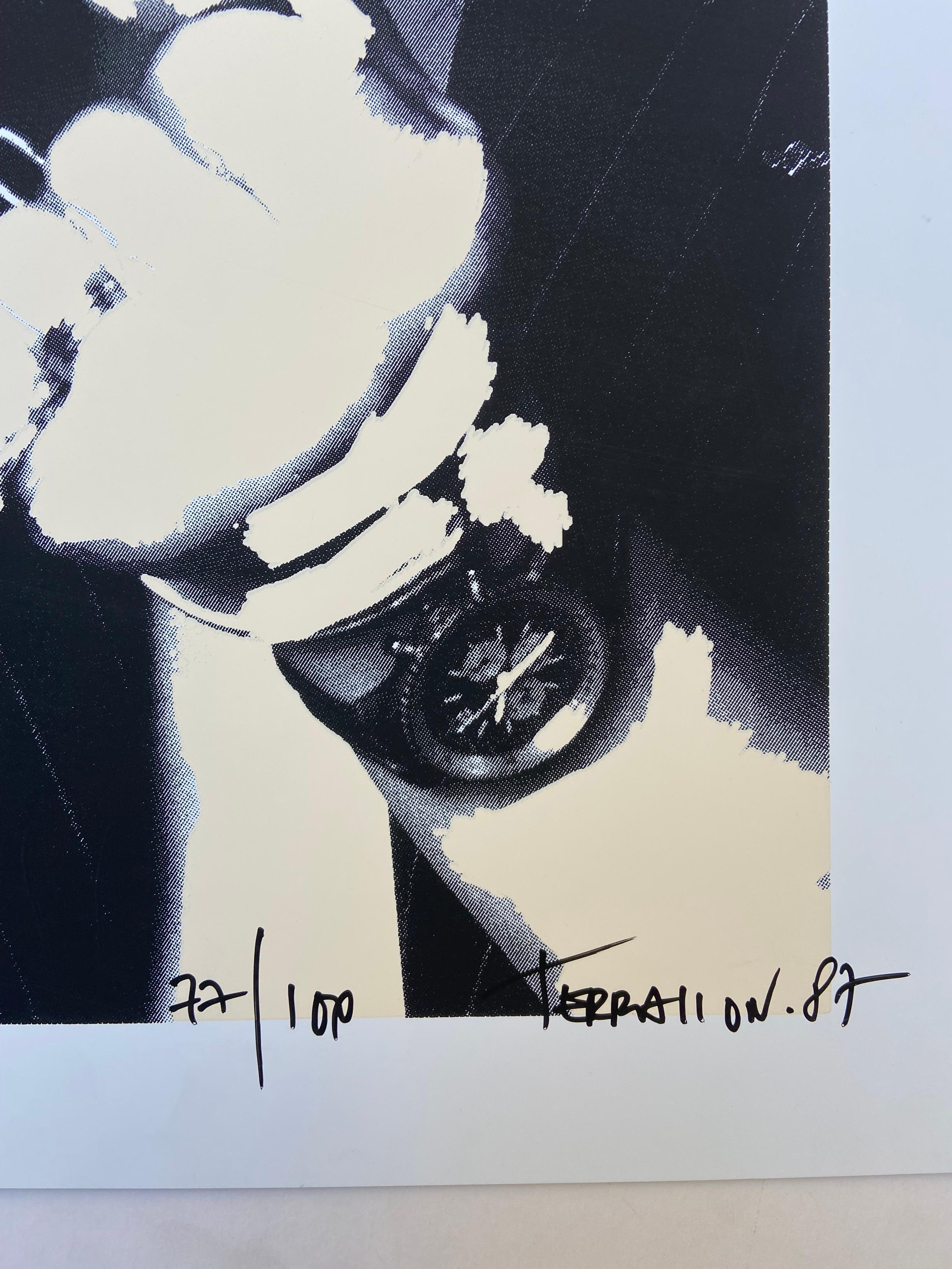 Gainsbourg - Pierre Terrasson 
Sérigraphie en couleur smignée, numérotée et datée de la main de l'artiste 
50x70
1987
490€