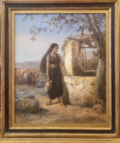 VAN ELVEN Orientalist Niederländische Malerei Landschaft Frau Brunnen 19.