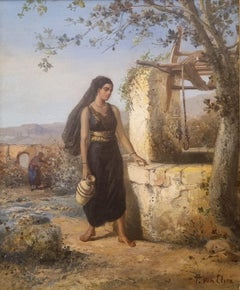 VAN ELVEN Orientalist Niederländische Malerei Landschaft Frau Brunnen 19.