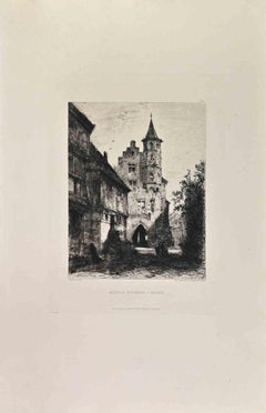 Maison de Guttemberg a Mayence - Etching by Pierre Tetar van Elven - 1860s