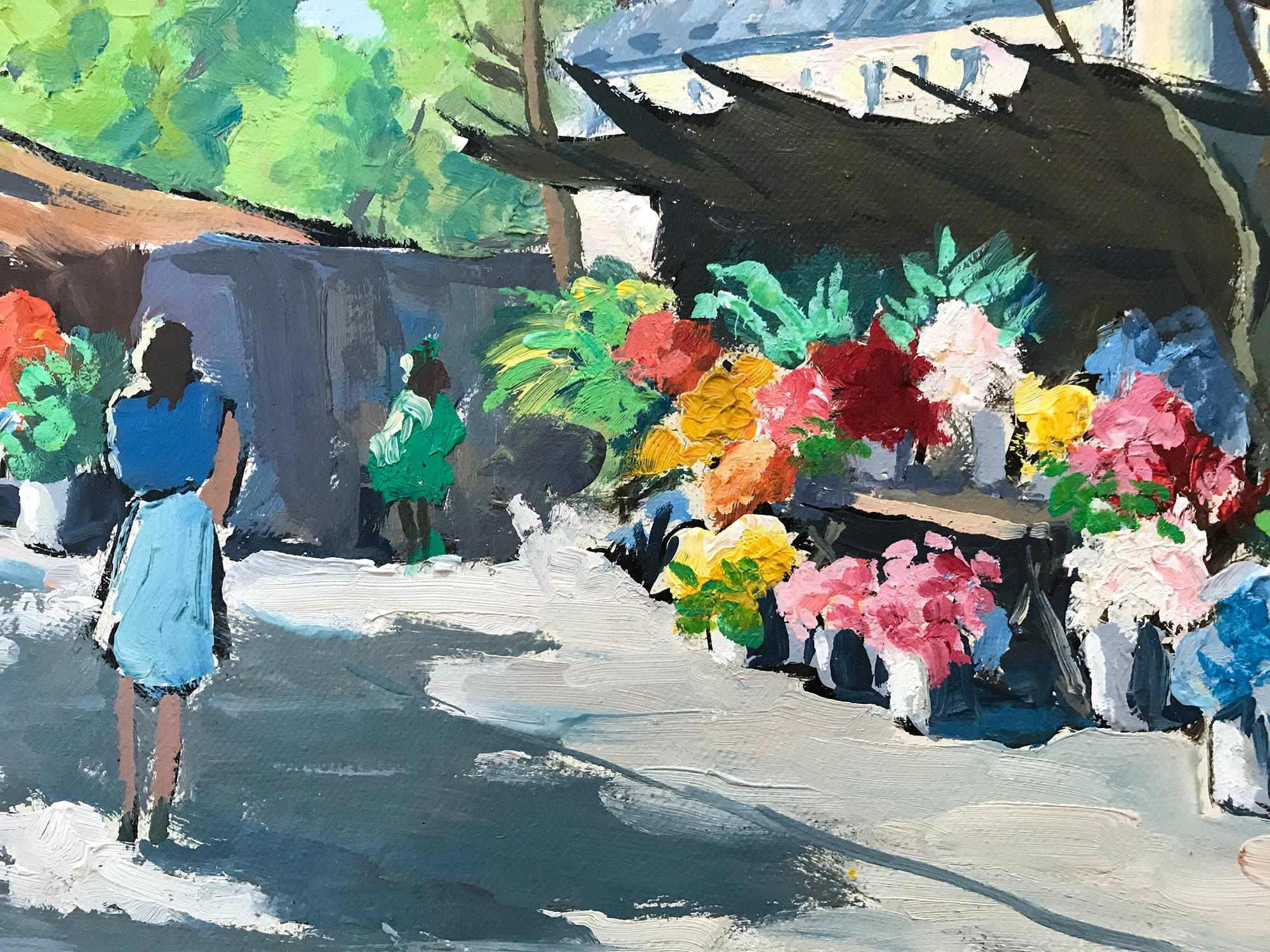 „Flower Stand by the Madeleine“ Französisches impressionistisches Ölgemälde auf Leinwand im Angebot 11