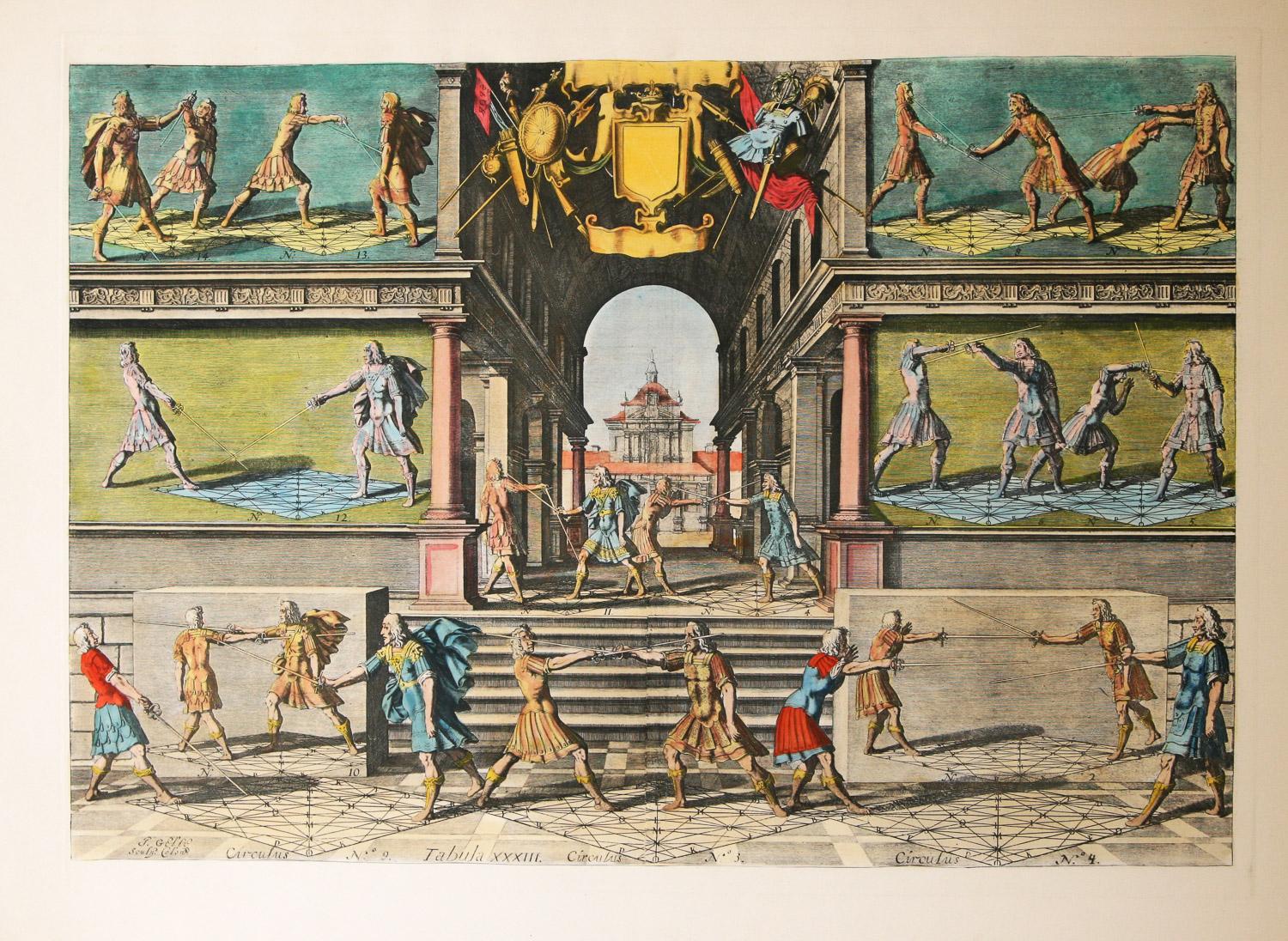 Pierre Thibault Figurative Print – Academie de l'Espee Tabula  2 Drucke von Girarld Thibault   Tab. XXXIII & Tab.IIII 