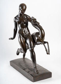 "Pierre Traverse Art Deco Statue 20th Century "