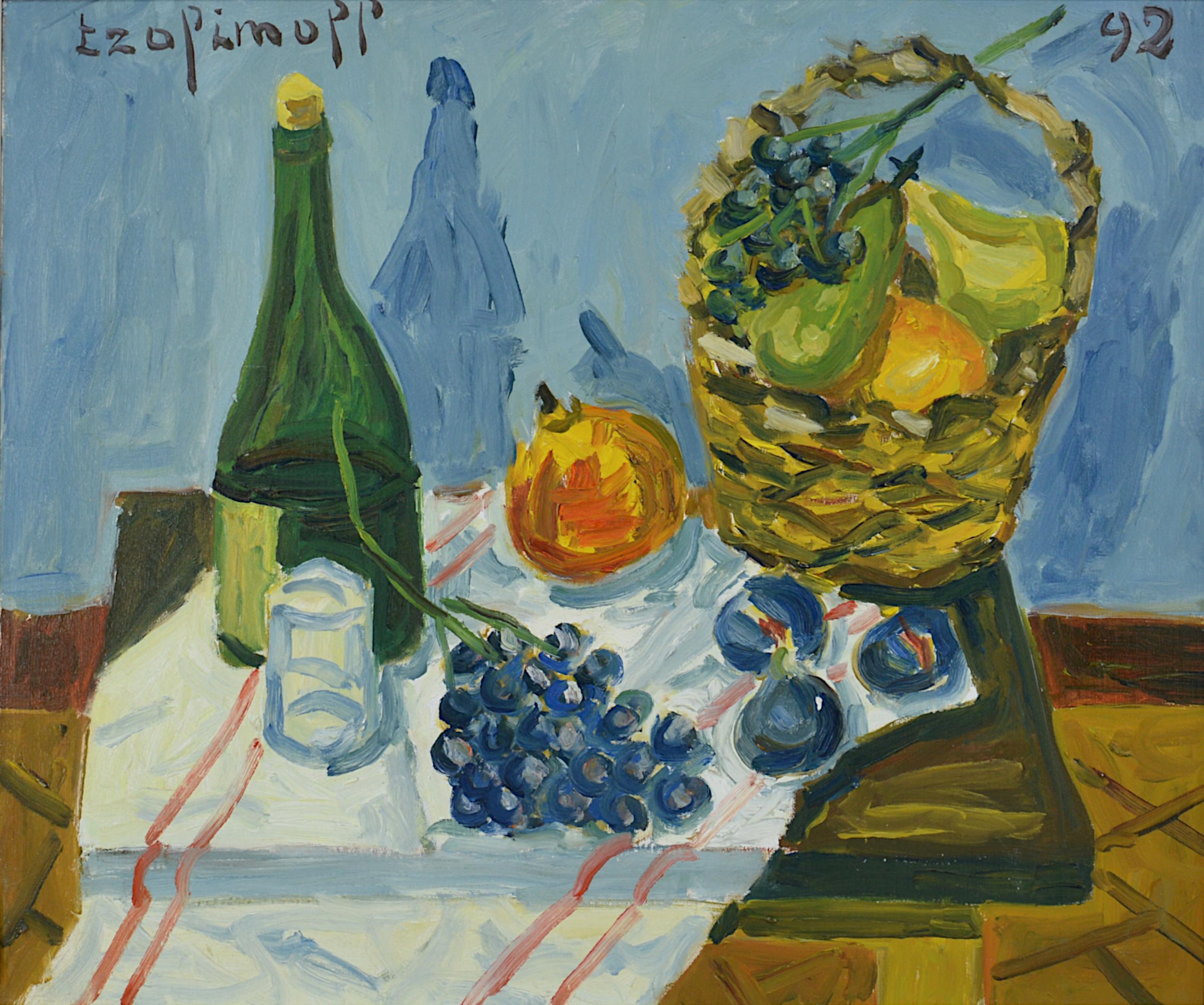 Pierre TROFIMOFF, Still Life with Basket, Oil on Canvas, 1992 - Painting by Pierre Trofimoff
