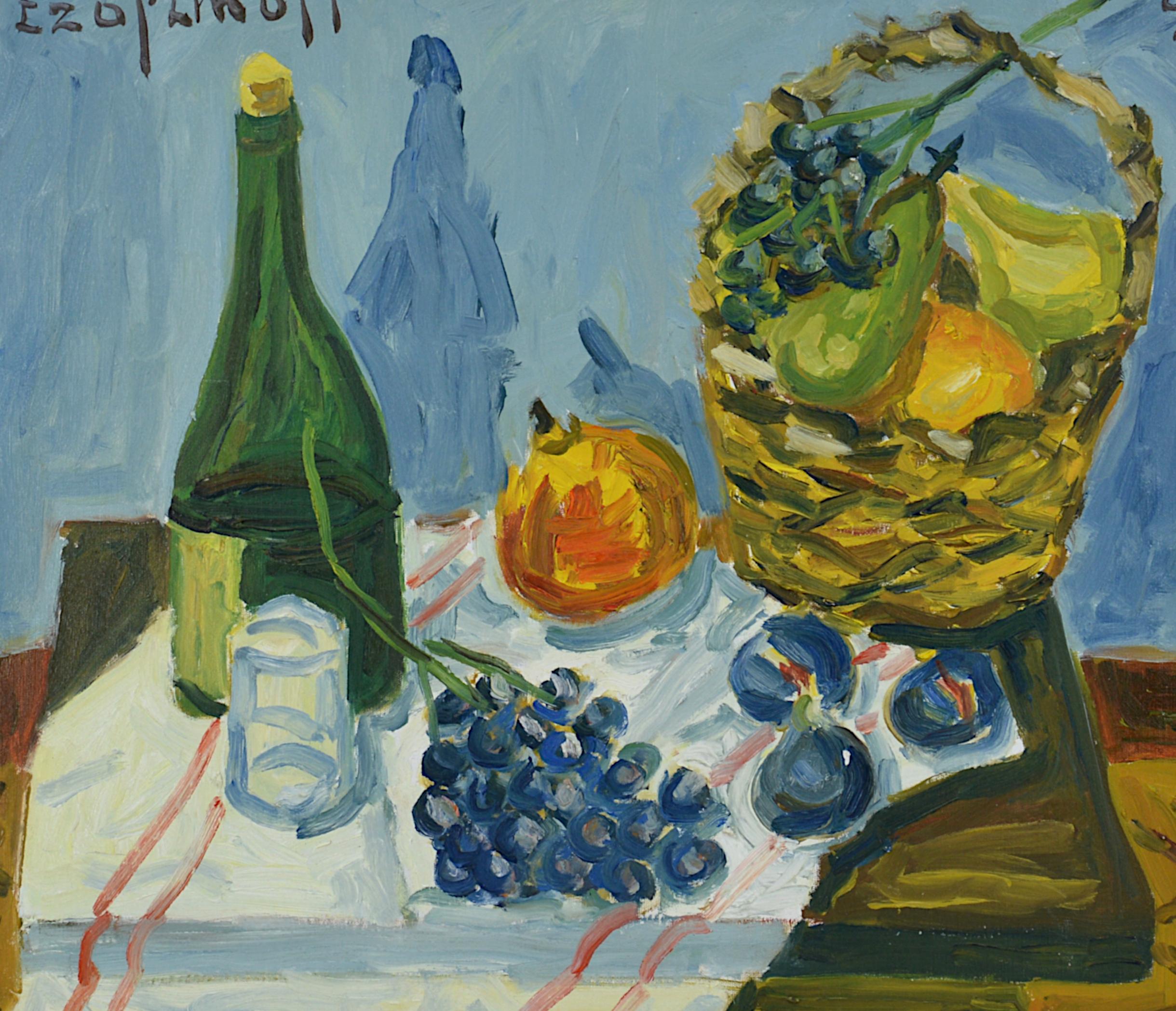 Pierre TROFIMOFF, Stillleben mit Korb, Öl auf Leinwand, 1992 (Französische Schule), Painting, von Pierre Trofimoff