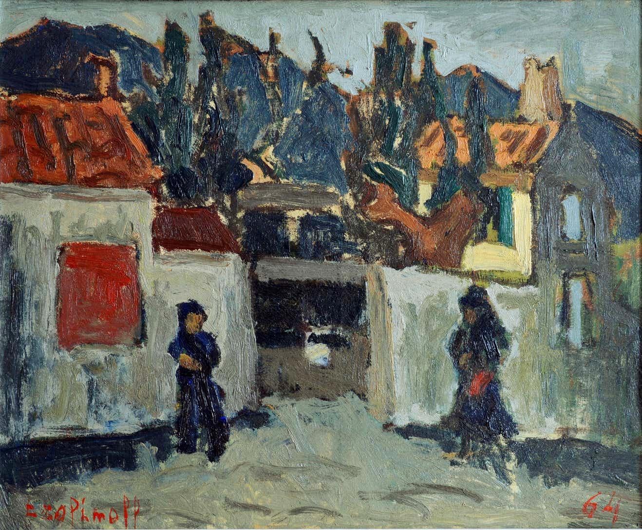 The House Of Mme Pomet, Oil on Canvas - Painting by Pierre Trofimoff