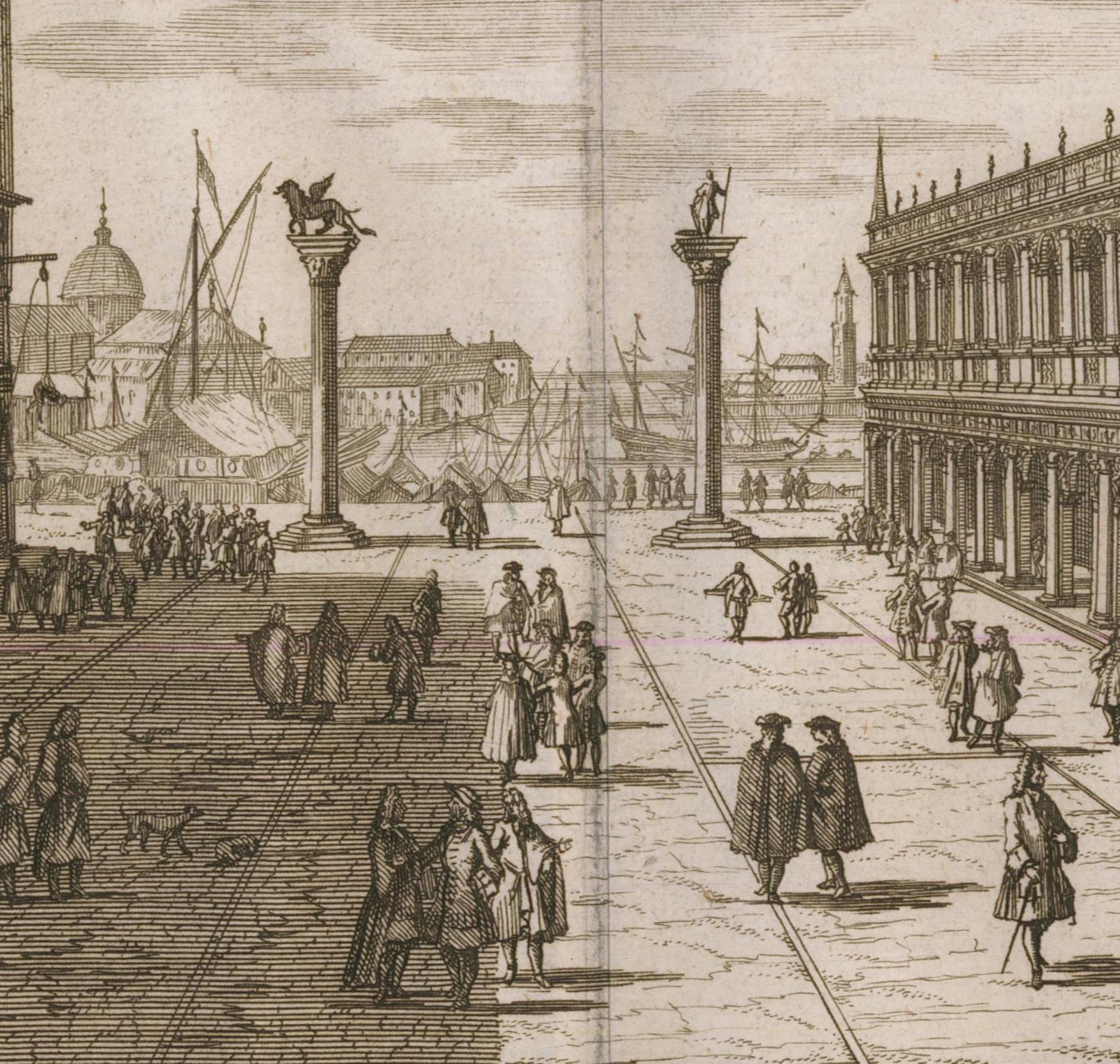 Vista de la Plaza de San Marcos en Venecia - Landscape Print Marrón de Pierre Van der Aa
