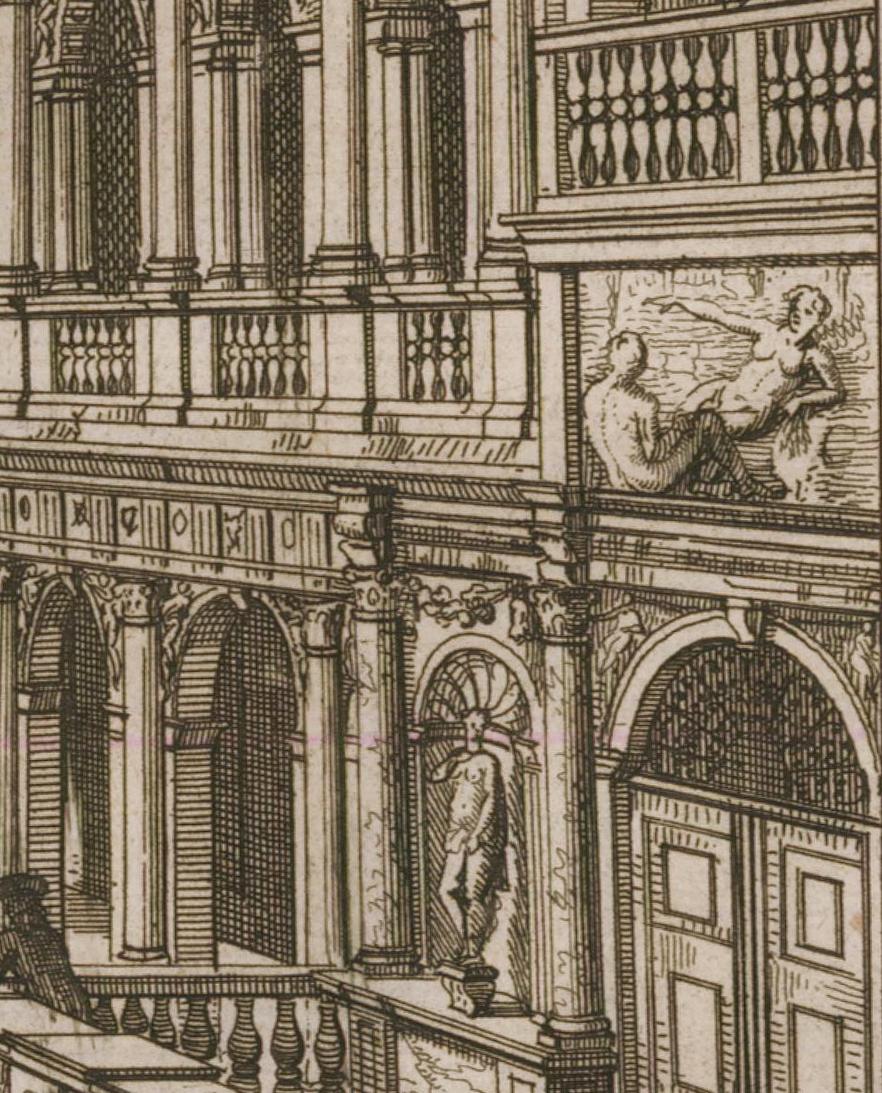 Grabado de Veduta della Piazza di S. Marco, versoil Canale de Pierre Van der Aa. Impreso en 1722. Sin firmar. Sin enmarcar. Tamaño de la imagen, 11 x 13 5/8 pulg. Tiene el pliegue central original.
