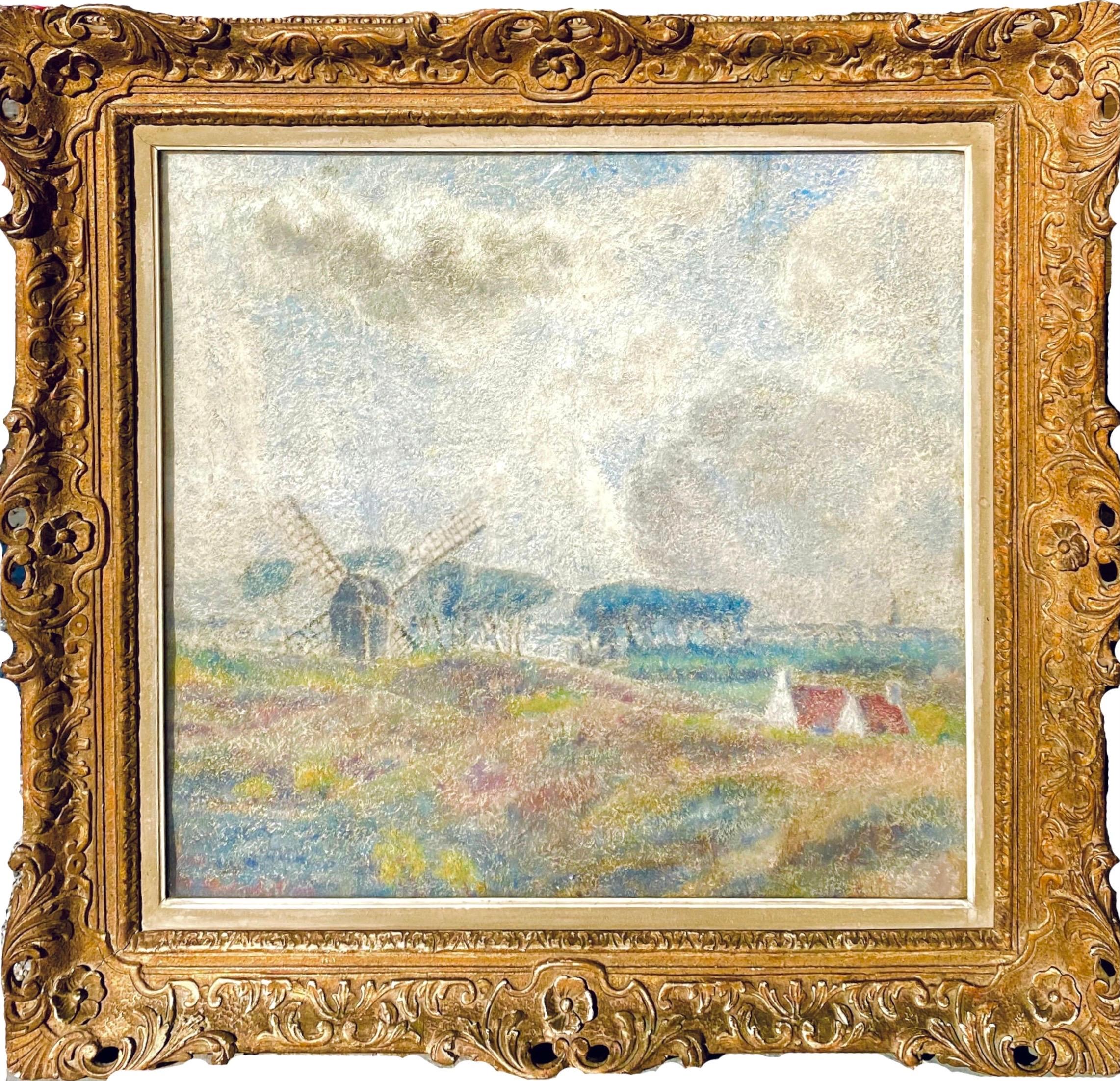 Pierre Van Humbeeck Figurative Painting - Impressionist painting "Paysage au Moulin" - Landscape Mill 