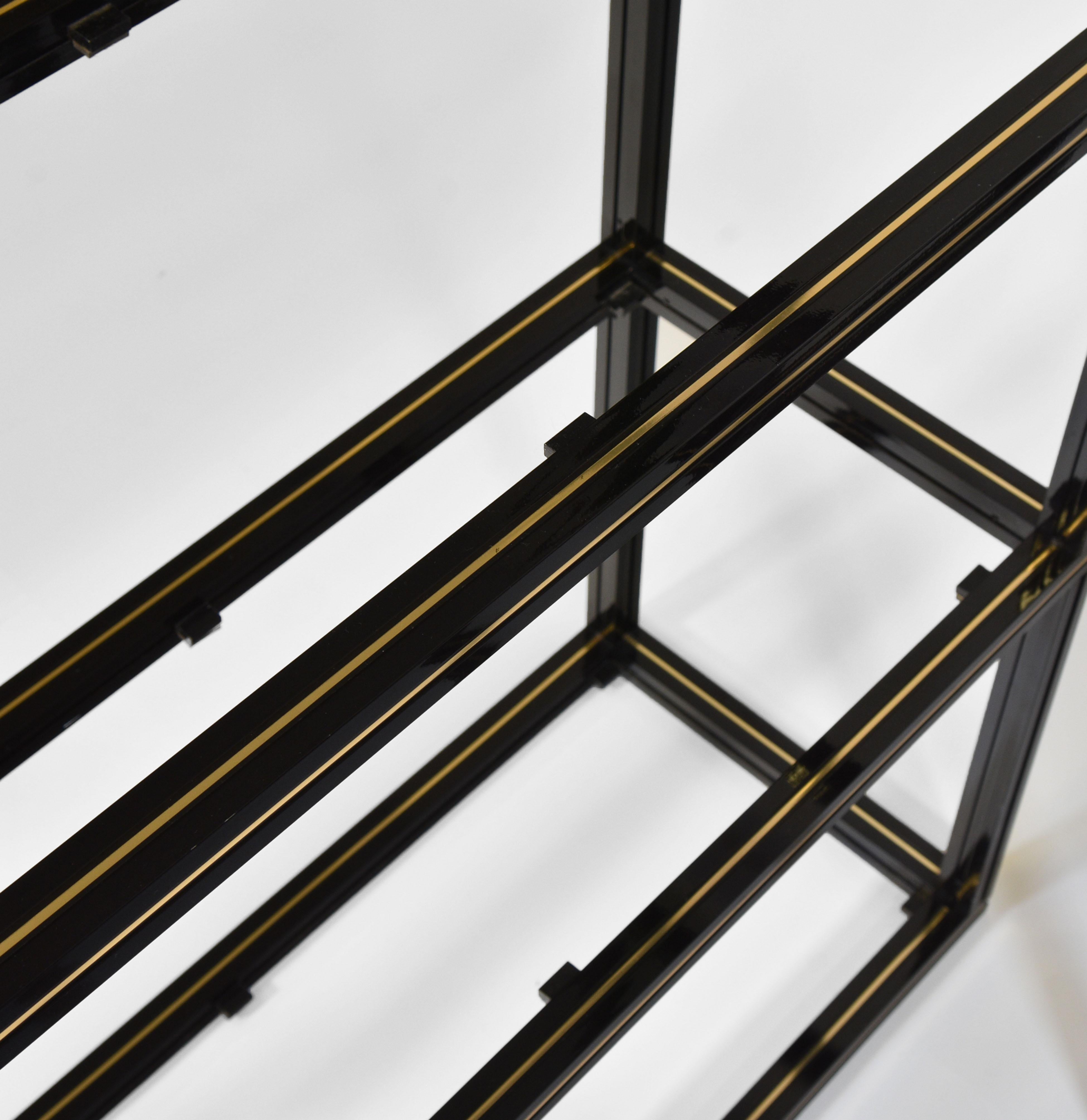 Pierre Vandel 1970's Two Section Black Lacquered & Brass Étagères Open Shelving 9