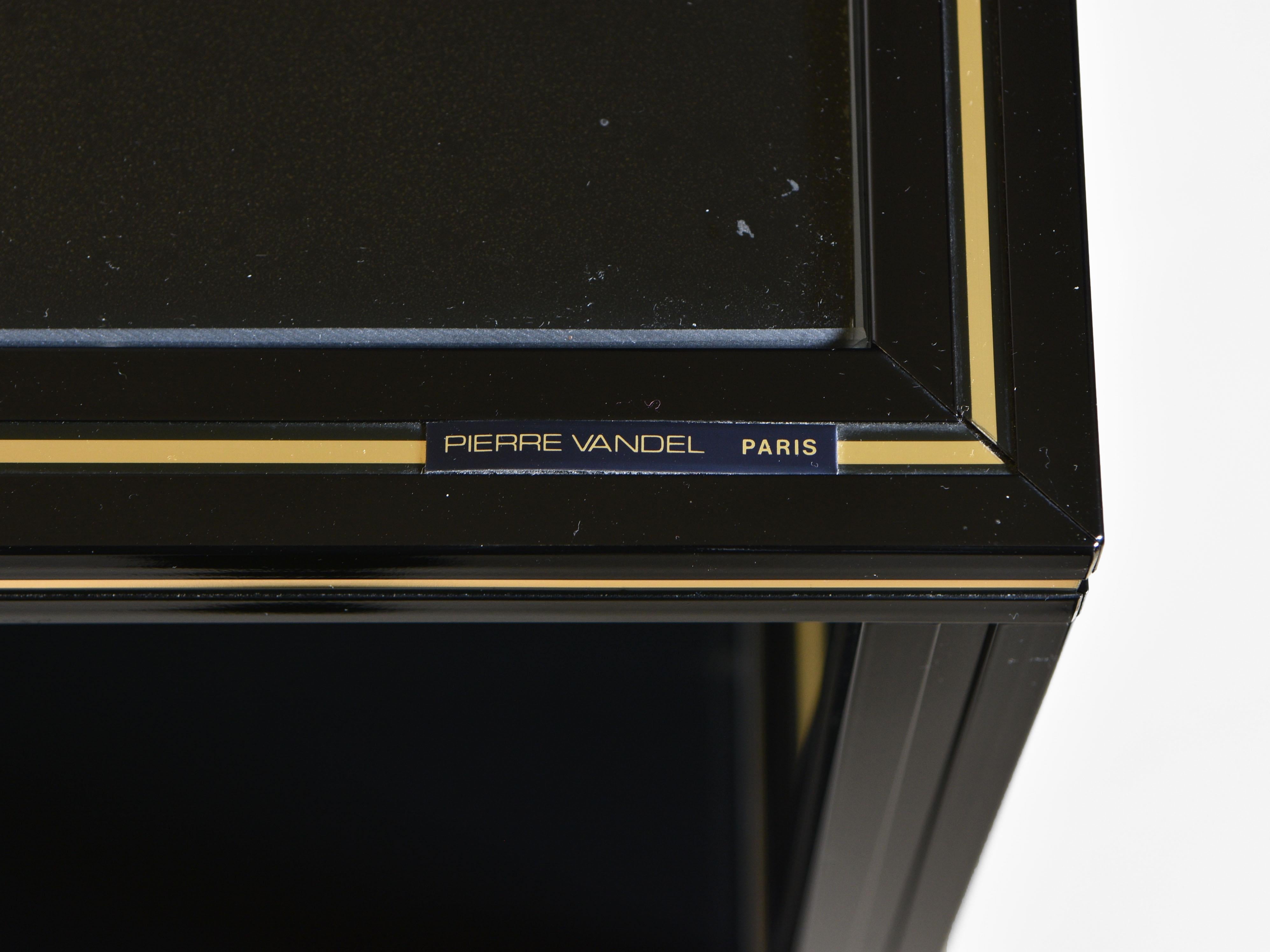 Minimalist Pierre Vandel 1970's Two Section Black Lacquered & Brass Étagères Open Shelving
