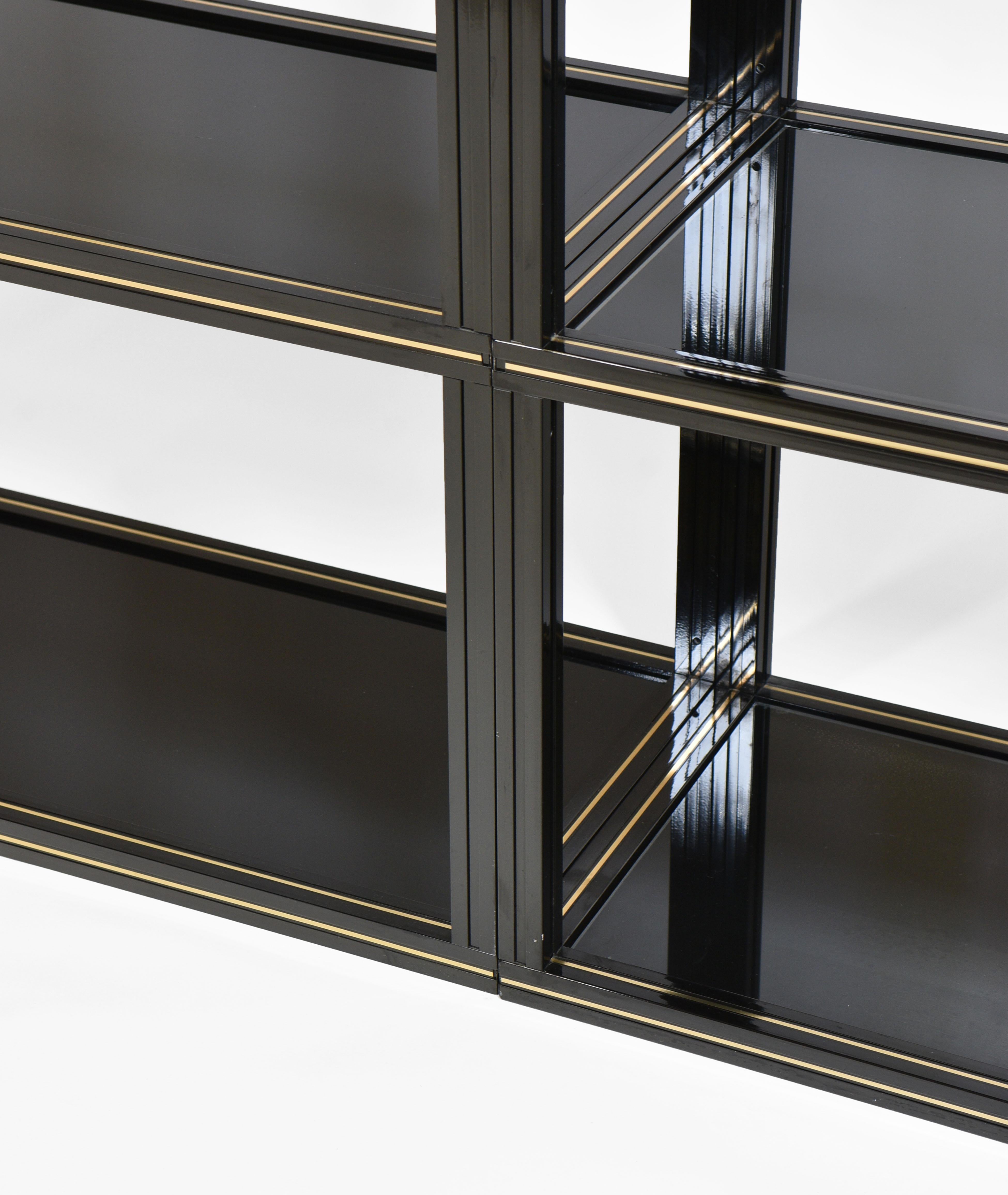 Pierre Vandel 1970's Two Section Black Lacquered & Brass Étagères Open Shelving In Good Condition For Sale In Norwich, GB