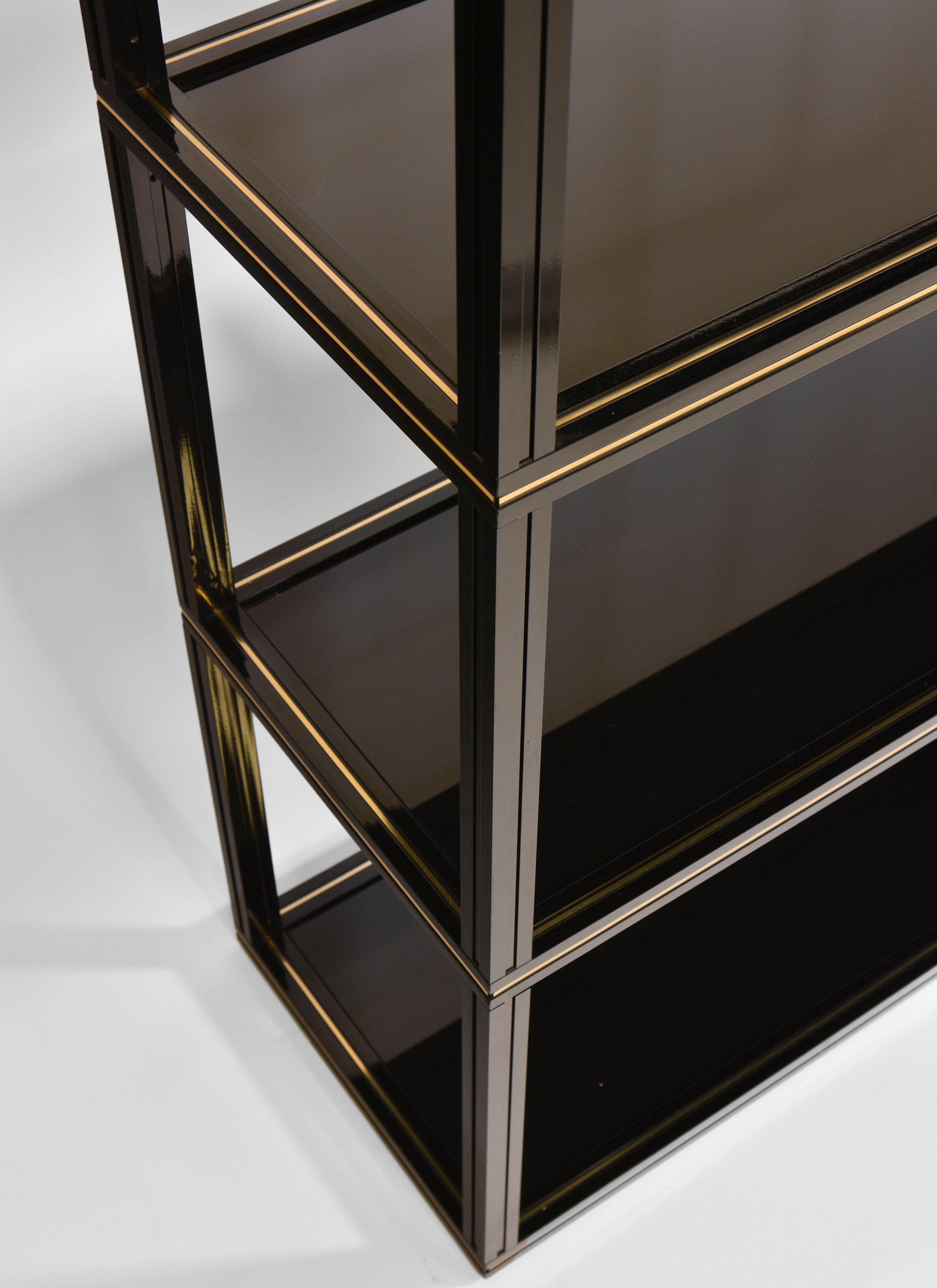 Pierre Vandel 1970's Two Section Black Lacquered & Brass Étagères Open Shelving For Sale 2