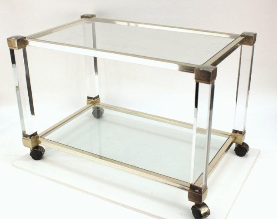 Modern Pierre Vandel Bar Cart in Lucite, Chrome and Glass For Sale