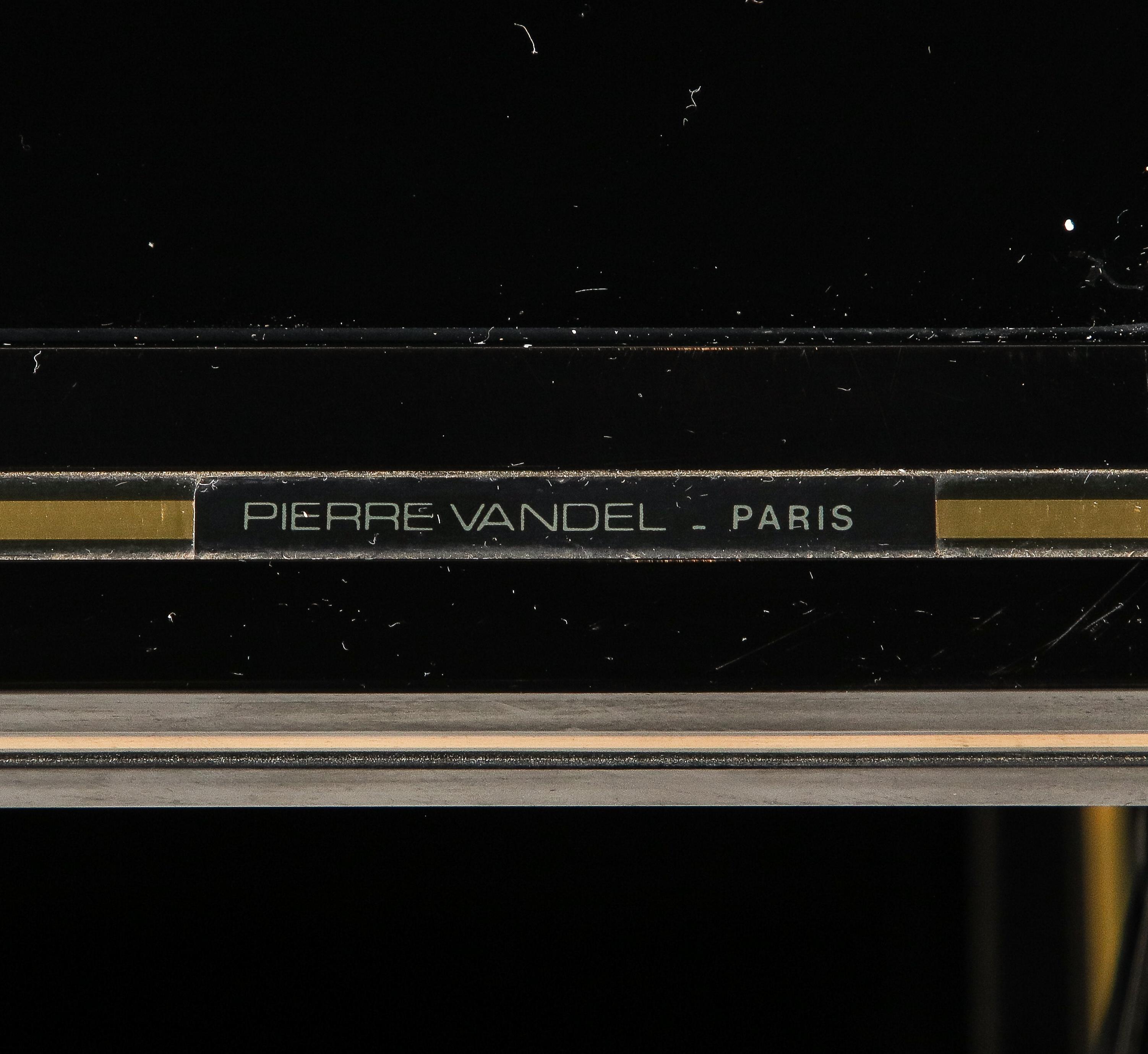 Pierre Vandel Black Glass and Brass Etagère, France, circa 1970  In Good Condition For Sale In New York, NY