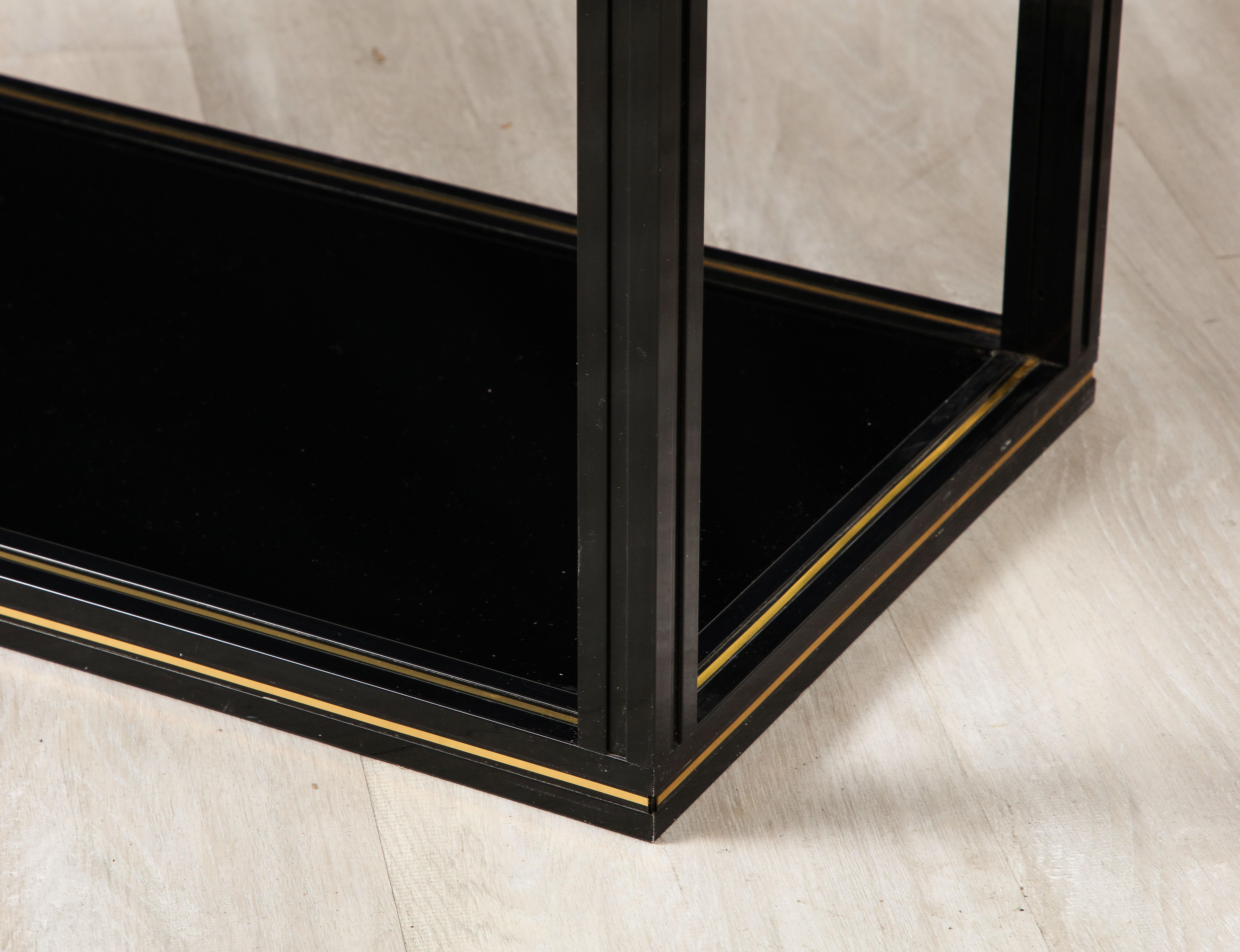 Pierre Vandel Black Glass and Brass Etagère, France, circa 1970  For Sale 2