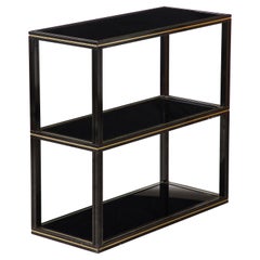 Pierre Vandel Black Glass and Brass Etagère, France, circa 1970