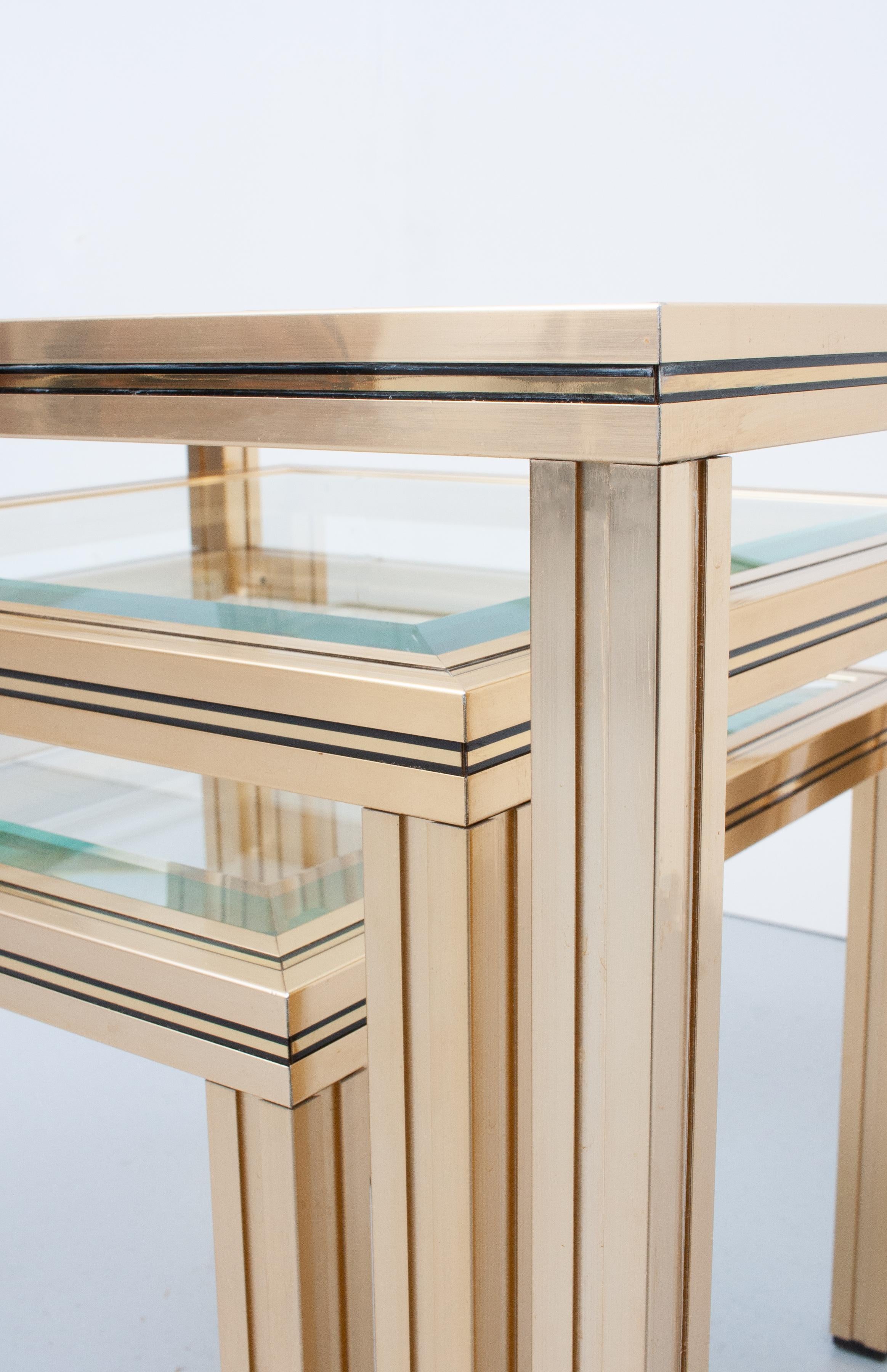 French Pierre Vandel Brass Nesting Tables, France, 1970s For Sale