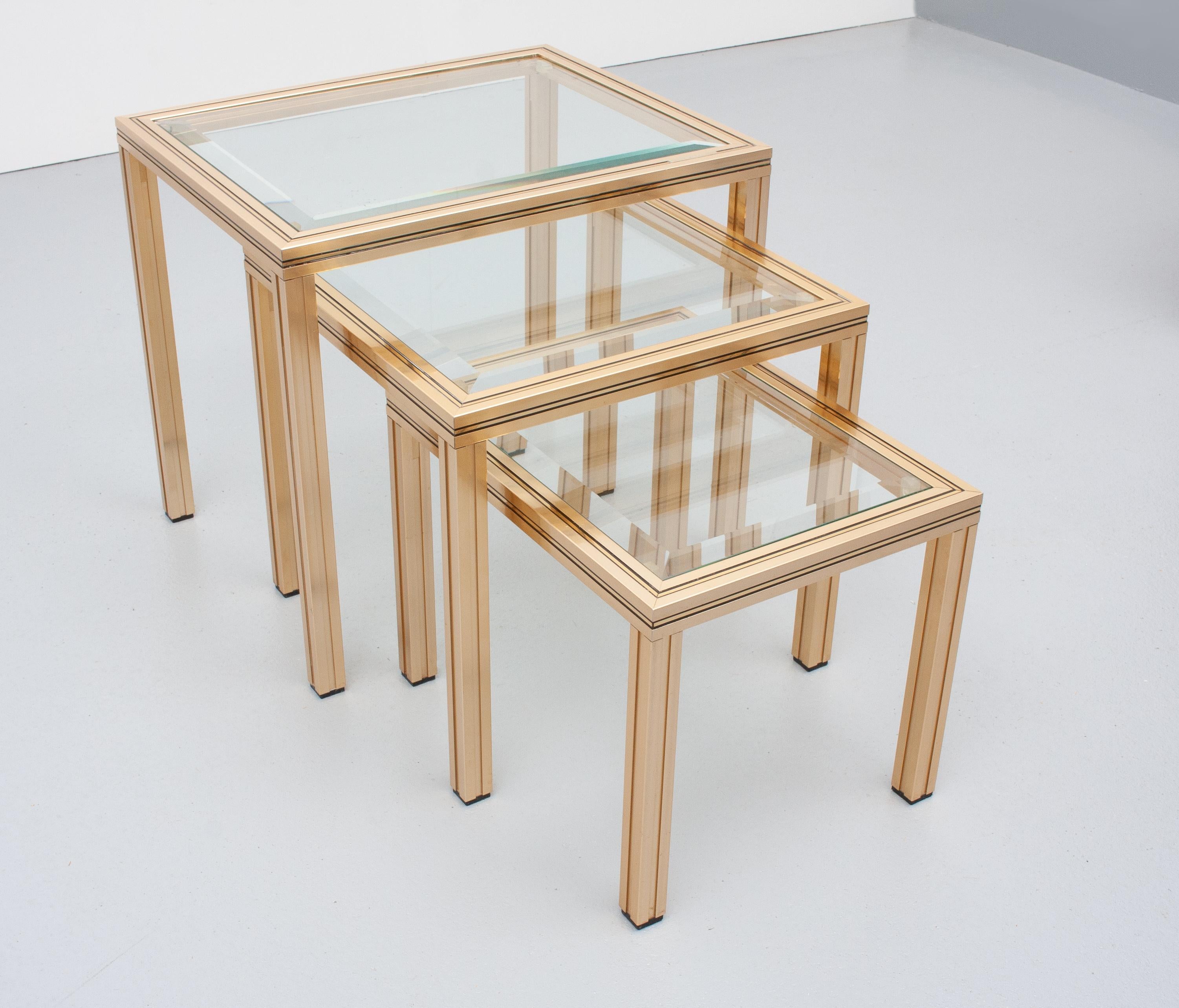 Late 20th Century Pierre Vandel Brass Nesting Tables, France, 1970s For Sale