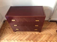 Pierre Vandel Burgundy Chest of Drawers Brass Hollywood Regency Vintage French