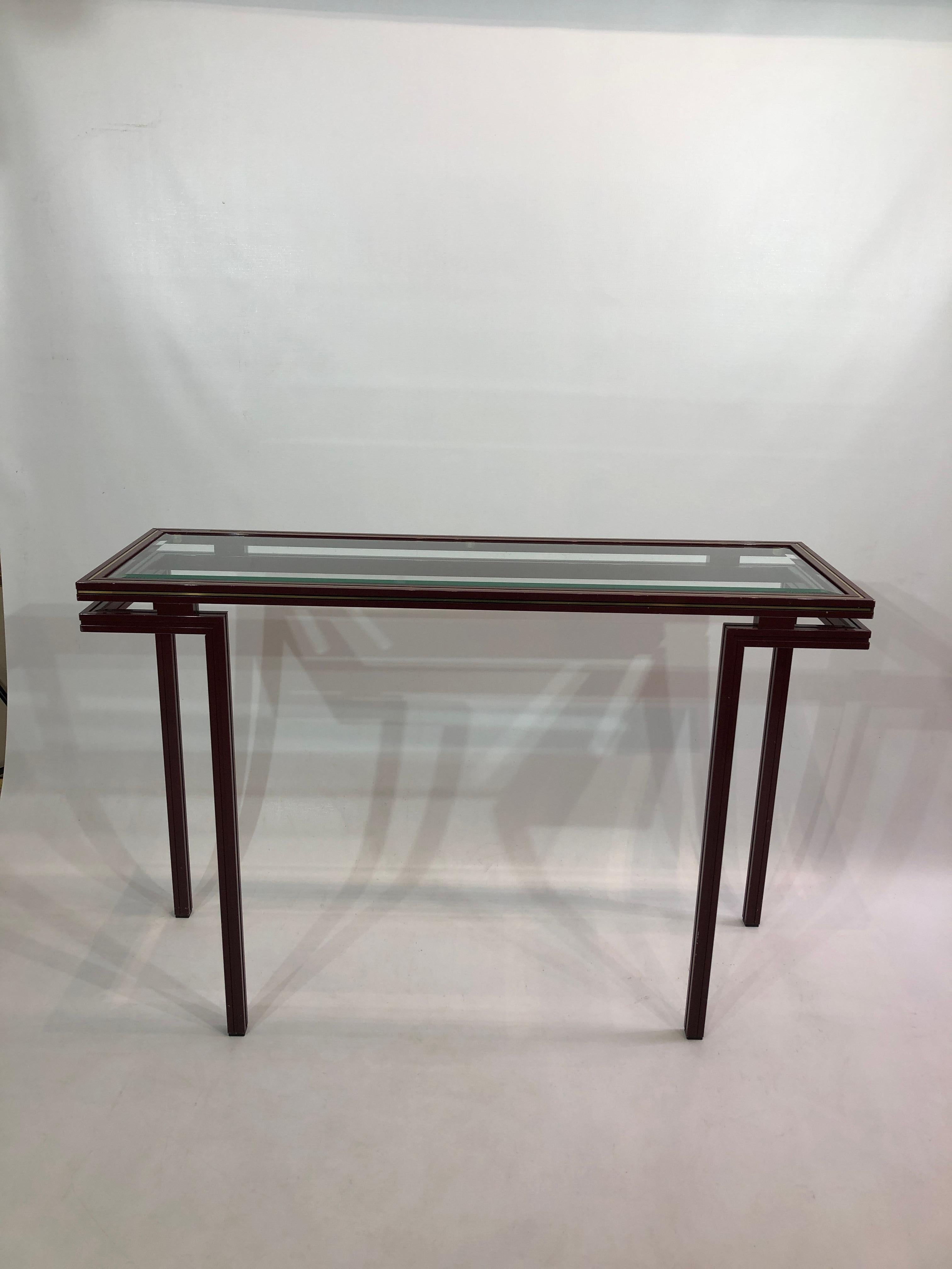 Pierre Vandel Burgundy Console Table Hollywood Regency Glass 1970s France 11